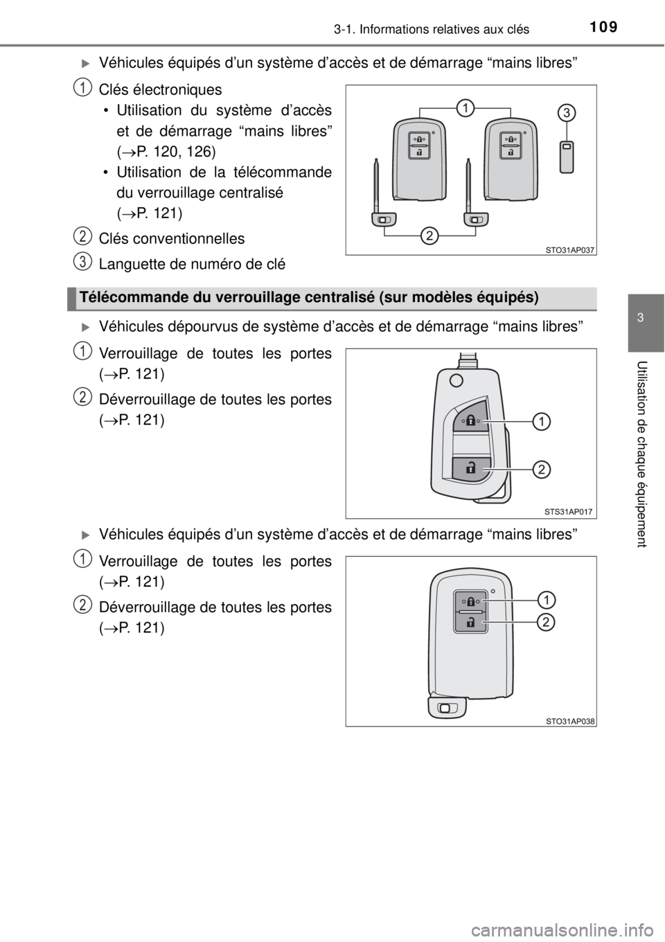 TOYOTA YARIS HYBRID 2014  Manuel du propriétaire (in French) 1093-1. Informations relatives aux clés
3
Utilisation de chaque équipement
Véhicules équipés d’un système d’accès et de démarrage “mains libres”
Clés électroniques
• Utilisation
