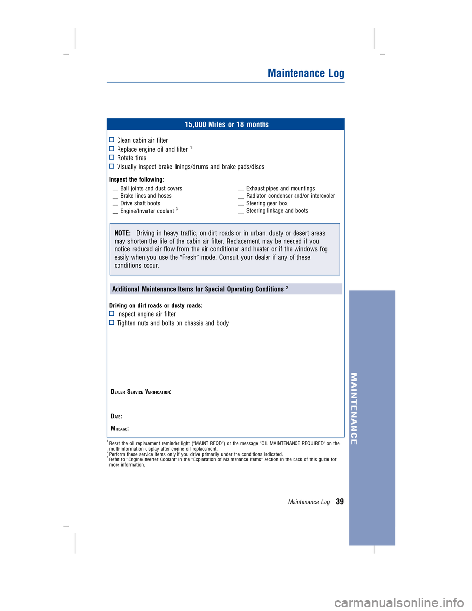 TOYOTA CAMRY HYBRID 2010 XV40 / 8.G Warranty And Maintenance Guide 