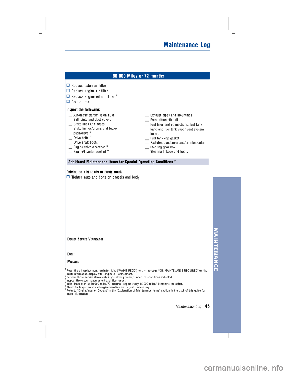 TOYOTA CAMRY HYBRID 2010 XV40 / 8.G Warranty And Maintenance Guide 