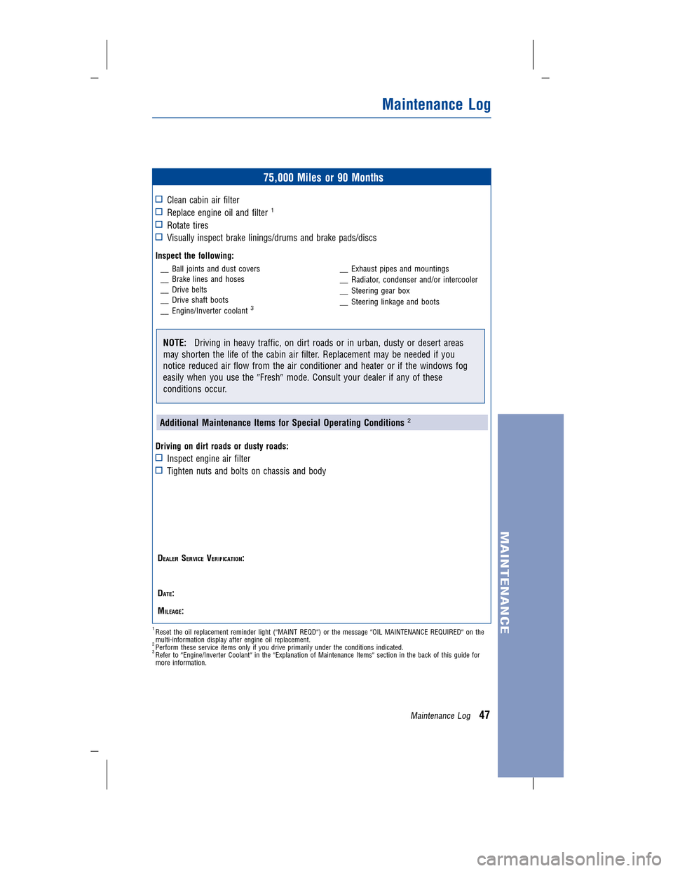 TOYOTA CAMRY HYBRID 2010 XV40 / 8.G Warranty And Maintenance Guide 