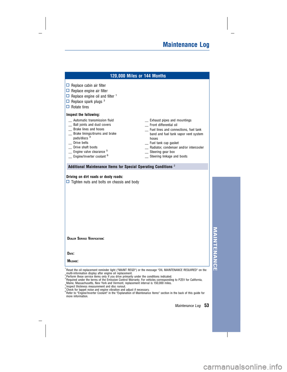 TOYOTA CAMRY HYBRID 2010 XV40 / 8.G Warranty And Maintenance Guide 