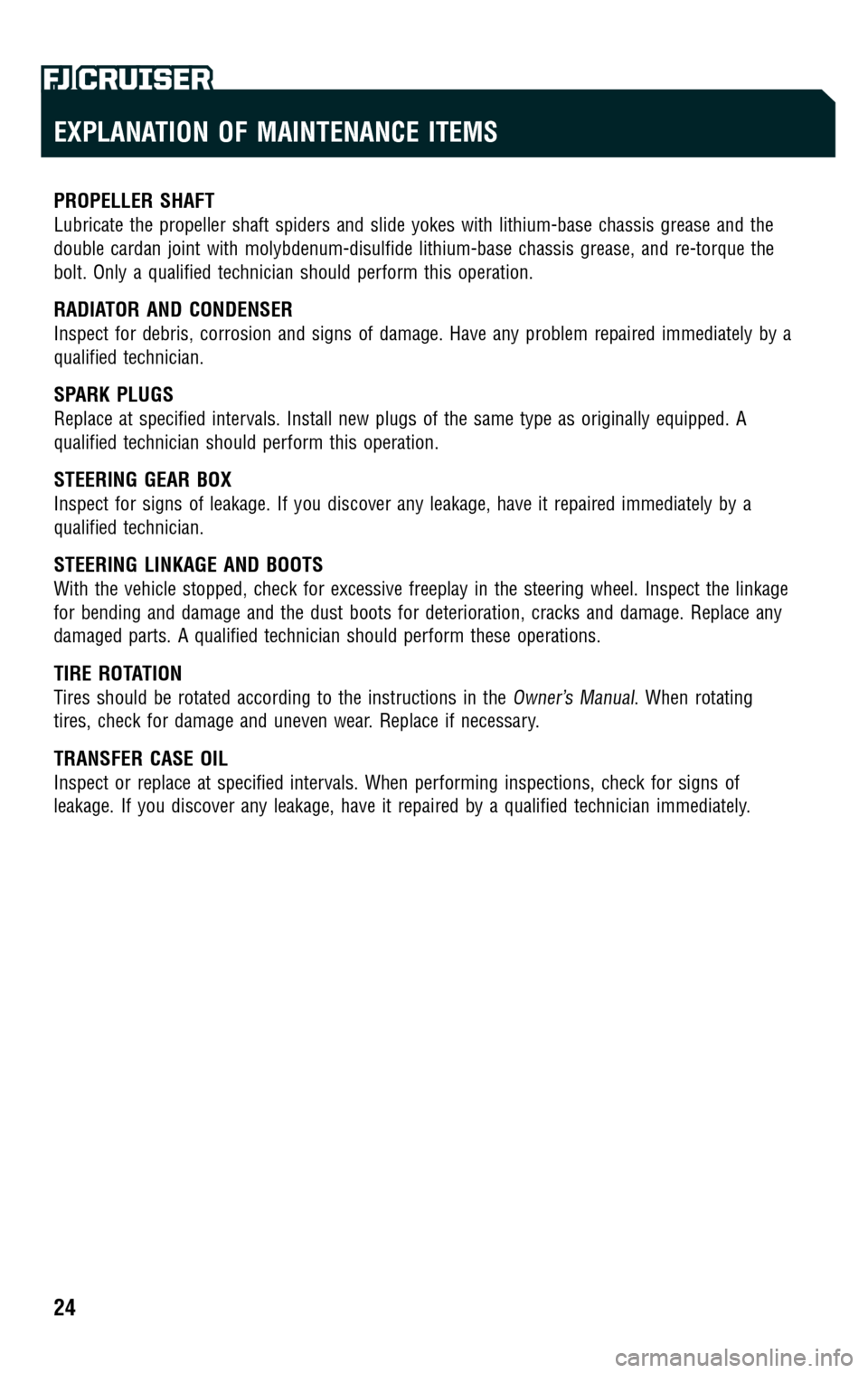TOYOTA FJ CRUISER 2009 1.G Scheduled Maintenance Guide 