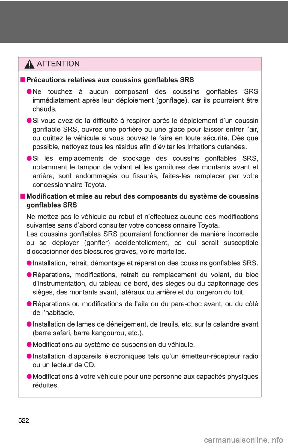 TOYOTA FJ CRUISER 2012 1.G Owners Manual 522 