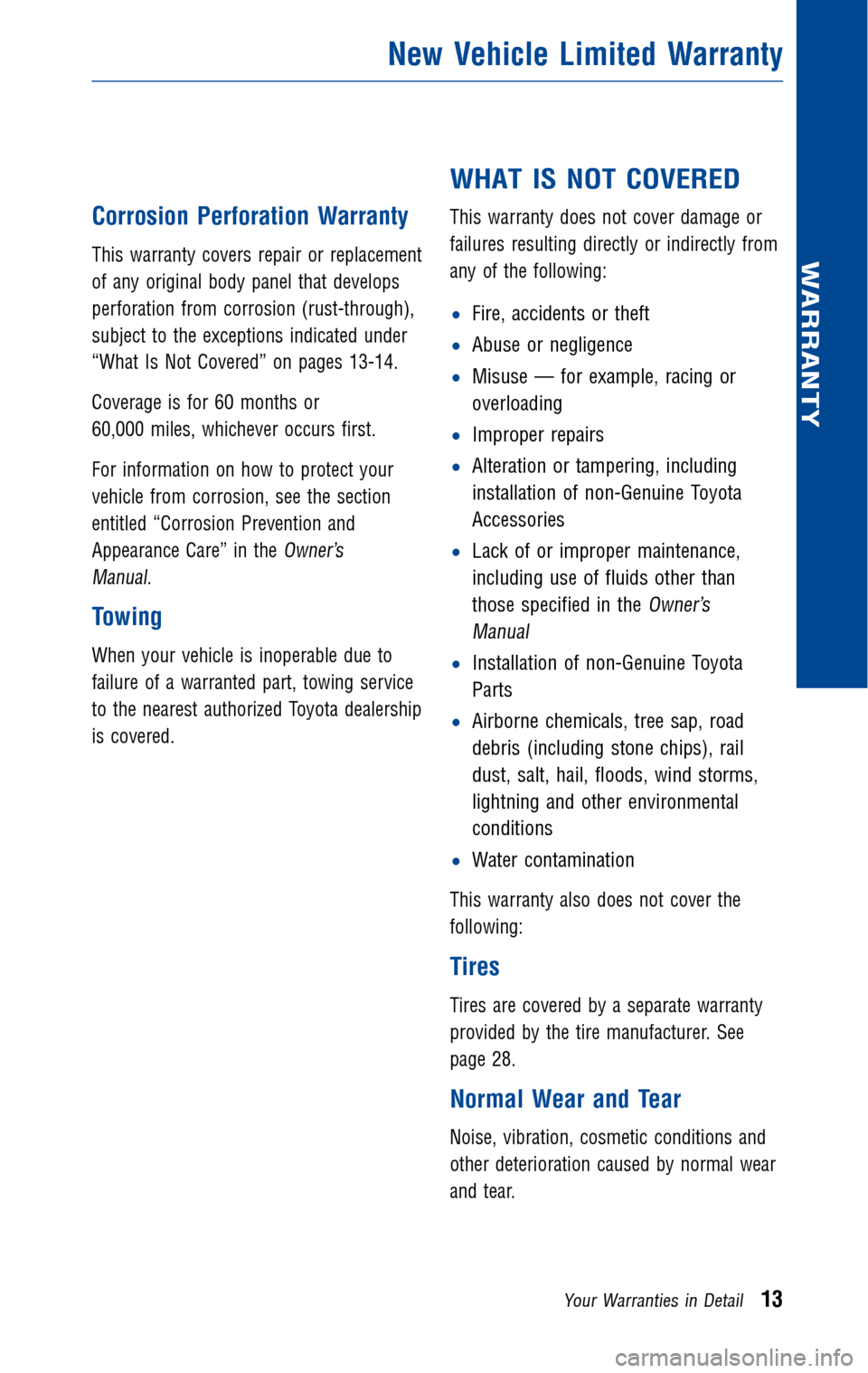 TOYOTA MATRIX 2010 E140 / 2.G Warranty And Maintenance Guide 