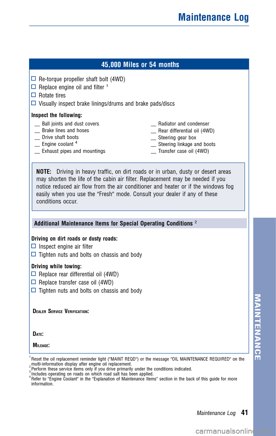 TOYOTA MATRIX 2010 E140 / 2.G Warranty And Maintenance Guide 