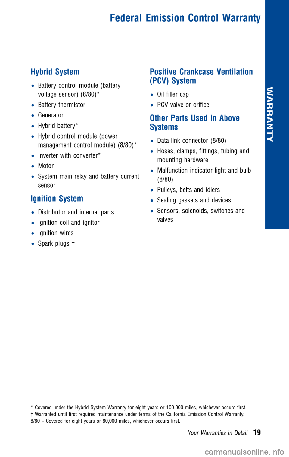TOYOTA PRIUS 2010 3.G Warranty And Maintenance Guide 