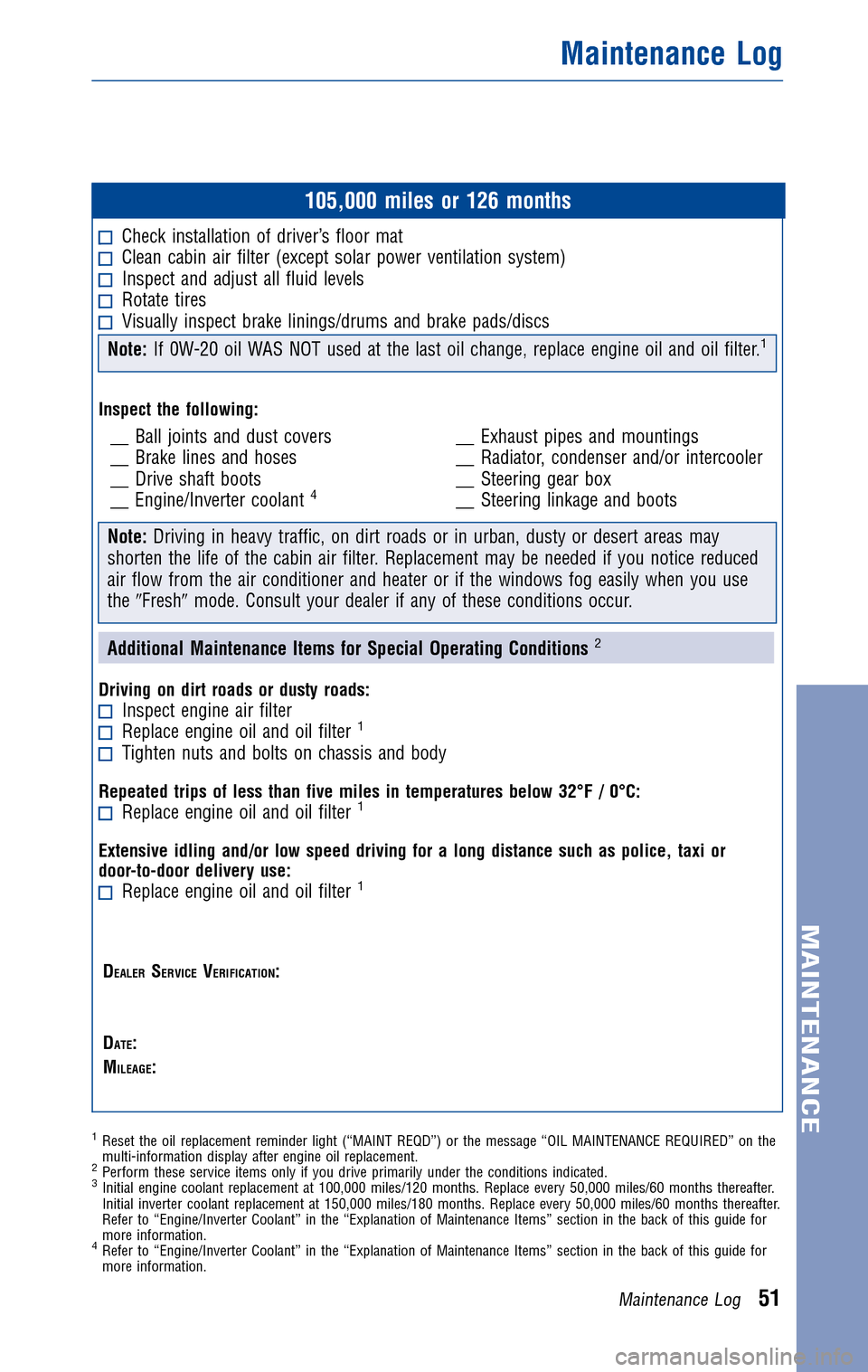 TOYOTA PRIUS 2010 3.G Warranty And Maintenance Guide 