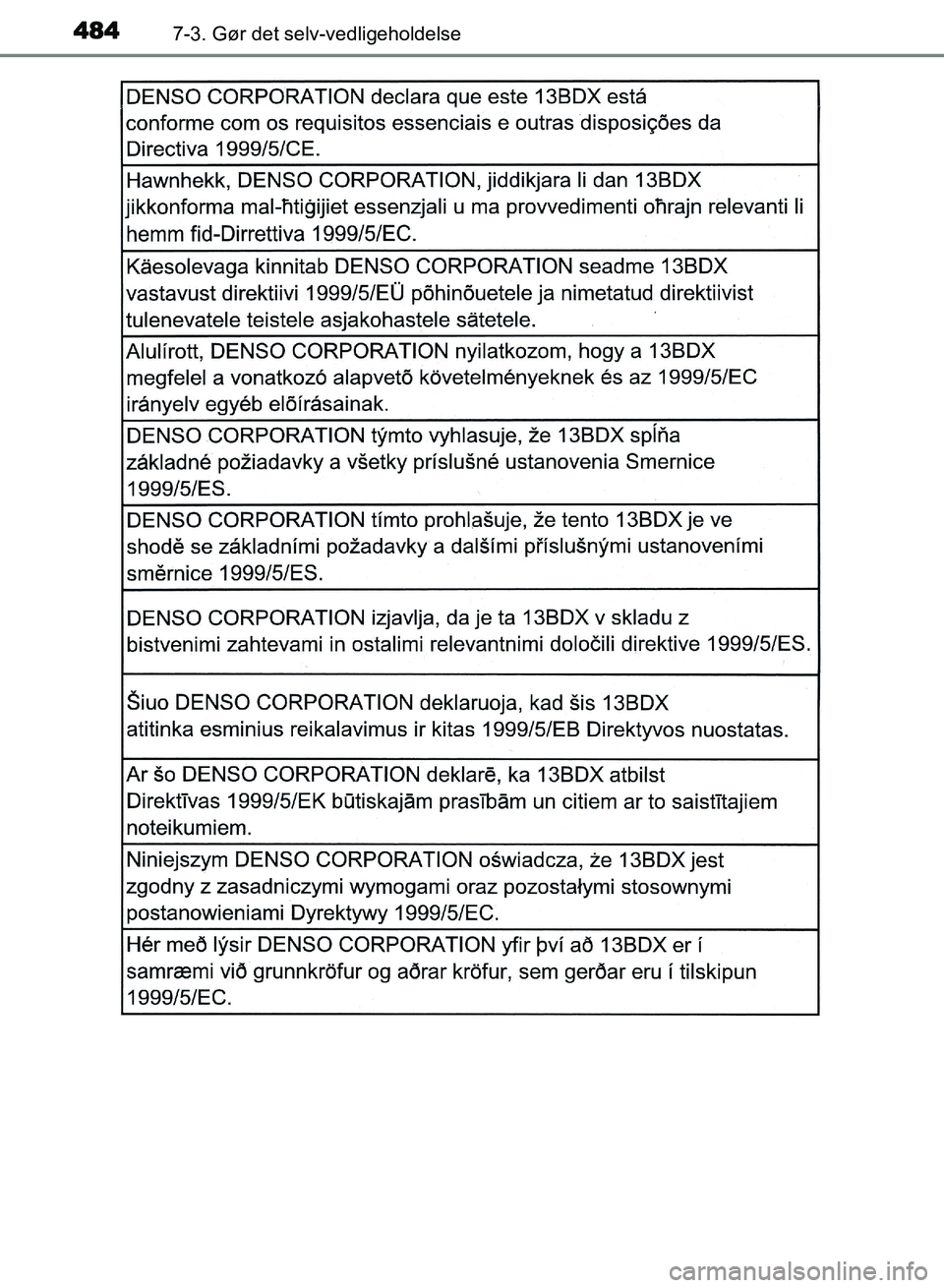 TOYOTA AVENSIS 2018  Brugsanvisning (in Danish) 4847-3. Gør det selv-vedligeholdelse
AVENSIS OM20C79DK
AVENSIS_OM_OM20C79DK.book  Page 484  Thursday, October 5, 2017  4:49 PM 