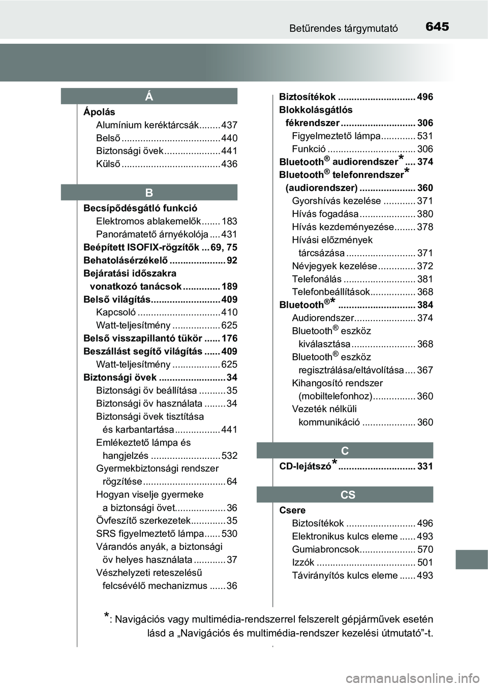 TOYOTA AVENSIS 2018 Kezelési útmutató (in Hungarian) 645Betűrendes tárgymutató
ÁpolásAlumínium keréktárcsák........ 437
Belső ..................................... 440
Biztonsági övek ..................... 441
Külső ....................... TOYOTA AVENSIS 2018 Kezelési útmutató (in Hungarian) 645Betűrendes tárgymutató
ÁpolásAlumínium keréktárcsák........ 437
Belső ..................................... 440
Biztonsági övek ..................... 441
Külső .......................