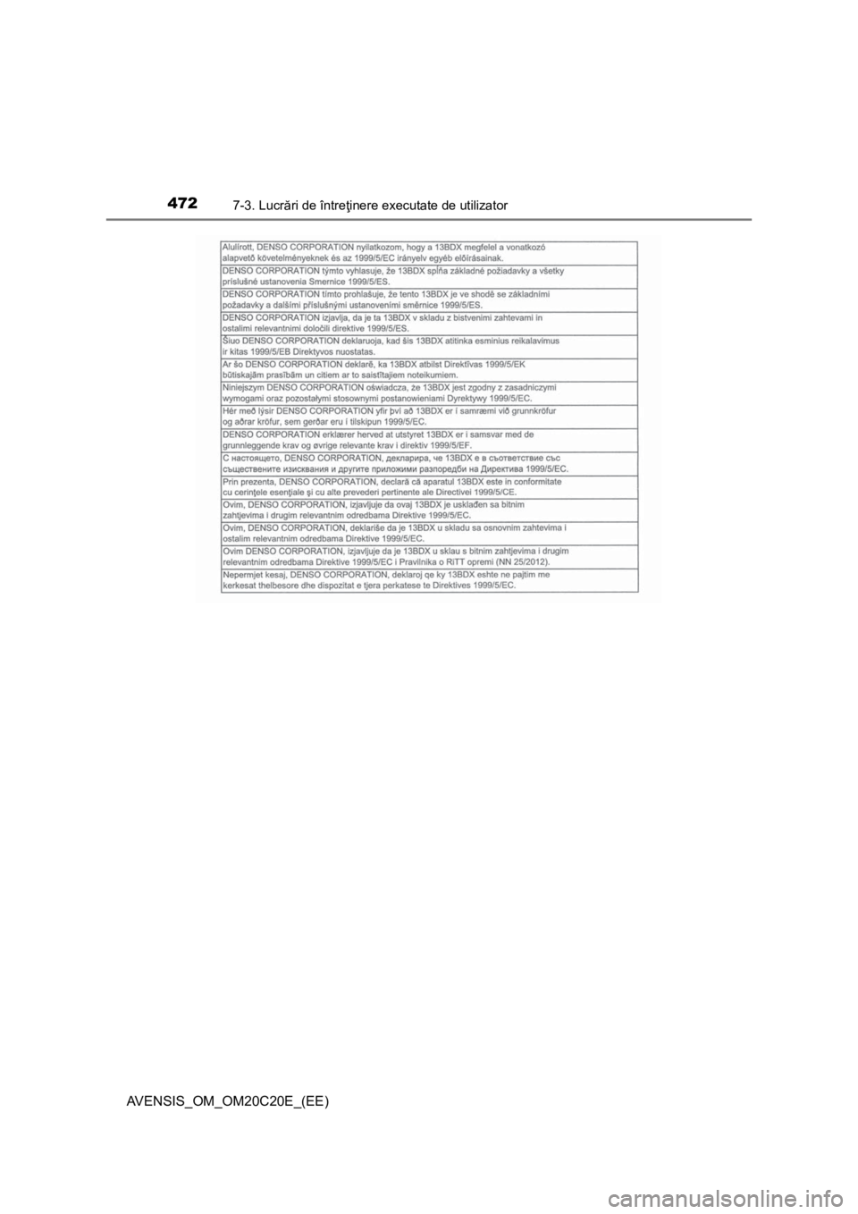 TOYOTA AVENSIS 2015  Manual de utilizare (in Romanian) 4727-3. Lucrări de întreţinere executate de utilizator
AVENSIS_OM_OM20C20E_(EE) 