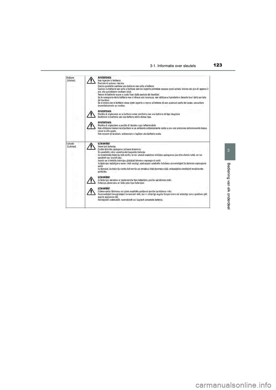 TOYOTA AYGO 2021  Instructieboekje (in Dutch) 1233-1. Informatie over sleutels
3
Bediening van elk onderdeel
AYGO_OM_Europe_OM9A012E
AYGO_OM_Europe_OM9A012E.book  Page 123  Wednesday, October 28, 2020  10:30 AM 