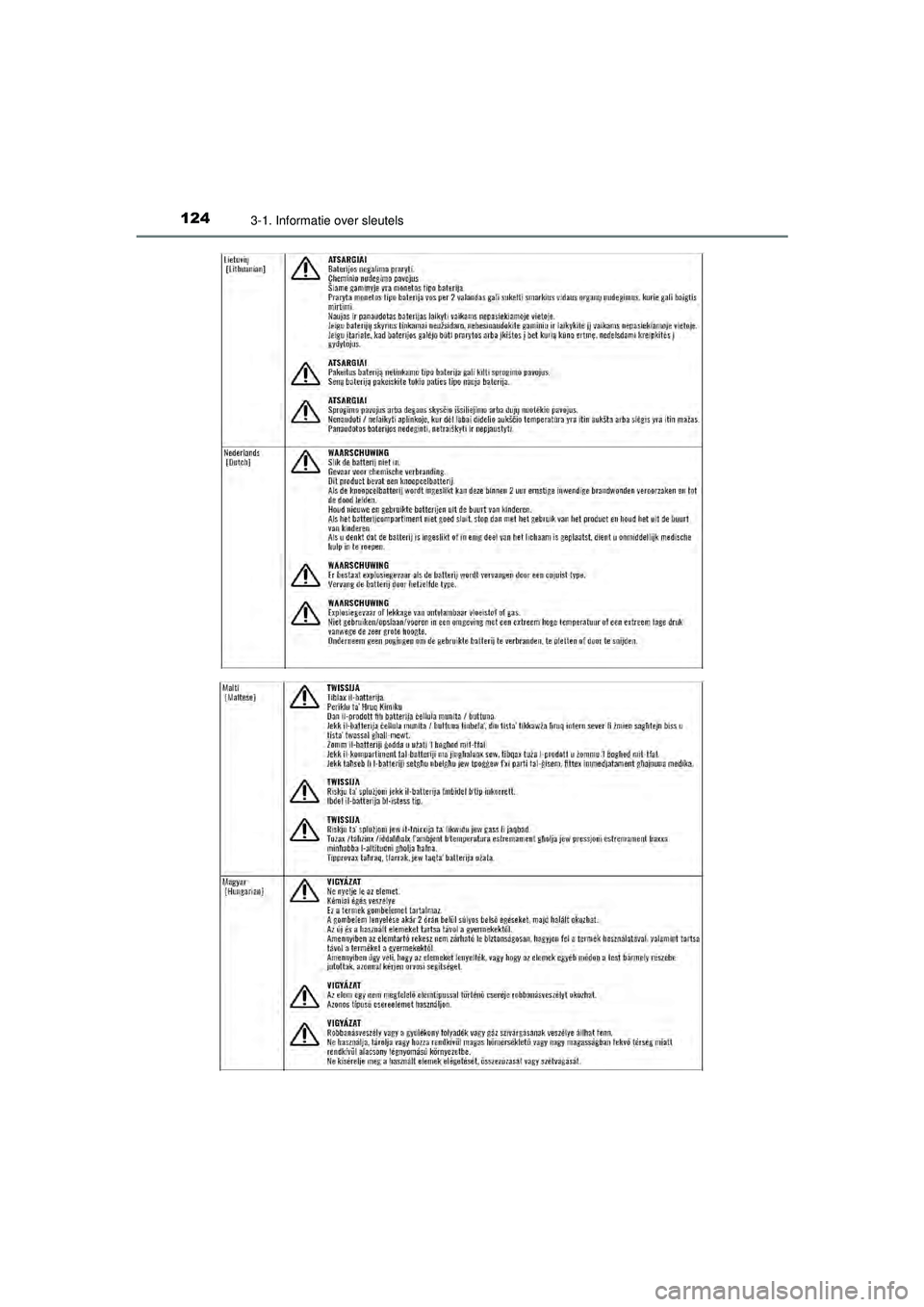 TOYOTA AYGO 2021  Instructieboekje (in Dutch) 1243-1. Informatie over sleutels
AYGO_OM_Europe_OM9A012E
AYGO_OM_Europe_OM9A012E.book  Page 124  Wednesday, October 28, 2020  10:30 AM 