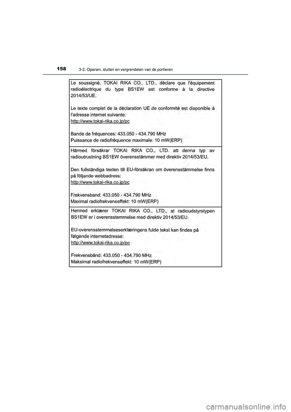 TOYOTA AYGO 2021  Instructieboekje (in Dutch) 1583-2. Openen, sluiten en vergrendelen van de portieren
AYGO_OM_Europe_OM9A012E
AYGO_OM_Europe_OM9A012E.book  Page 158  Wednesday, October 28, 2020  10:30 AM 