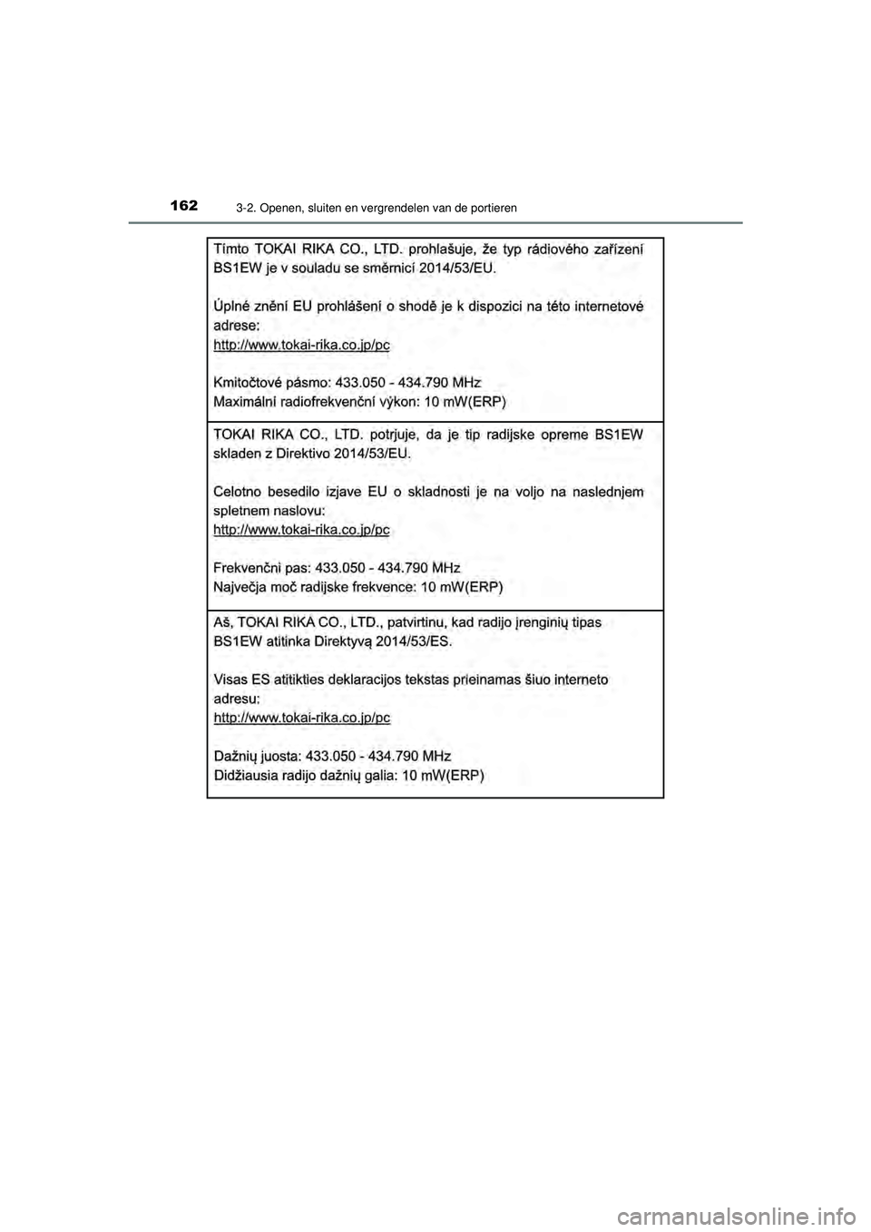 TOYOTA AYGO 2021  Instructieboekje (in Dutch) 1623-2. Openen, sluiten en vergrendelen van de portieren
AYGO_OM_Europe_OM9A012E
AYGO_OM_Europe_OM9A012E.book  Page 162  Wednesday, October 28, 2020  10:30 AM 
