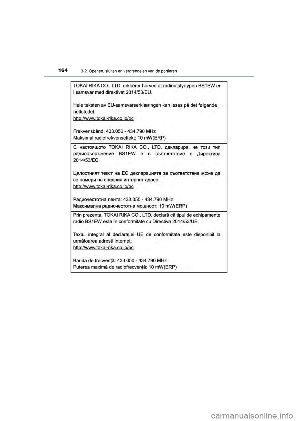 TOYOTA AYGO 2021  Instructieboekje (in Dutch) 1643-2. Openen, sluiten en vergrendelen van de portieren
AYGO_OM_Europe_OM9A012E
AYGO_OM_Europe_OM9A012E.book  Page 164  Wednesday, October 28, 2020  10:30 AM 