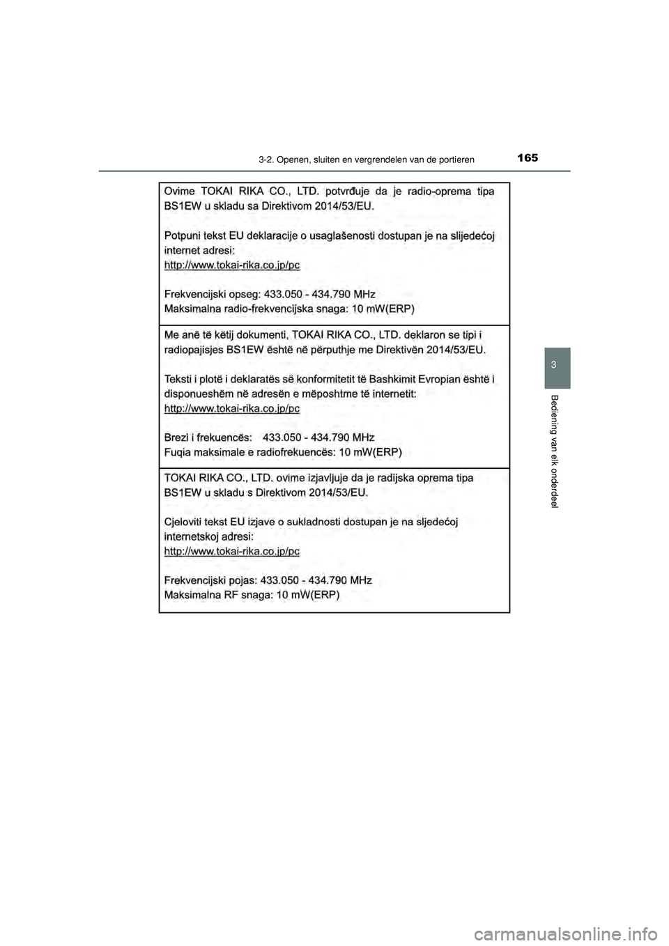 TOYOTA AYGO 2021  Instructieboekje (in Dutch) 1653-2. Openen, sluiten en vergrendelen van de portieren
3
Bediening van elk onderdeel
AYGO_OM_Europe_OM9A012E
AYGO_OM_Europe_OM9A012E.book  Page 165  Wednesday, October 28, 2020  10:30 AM 