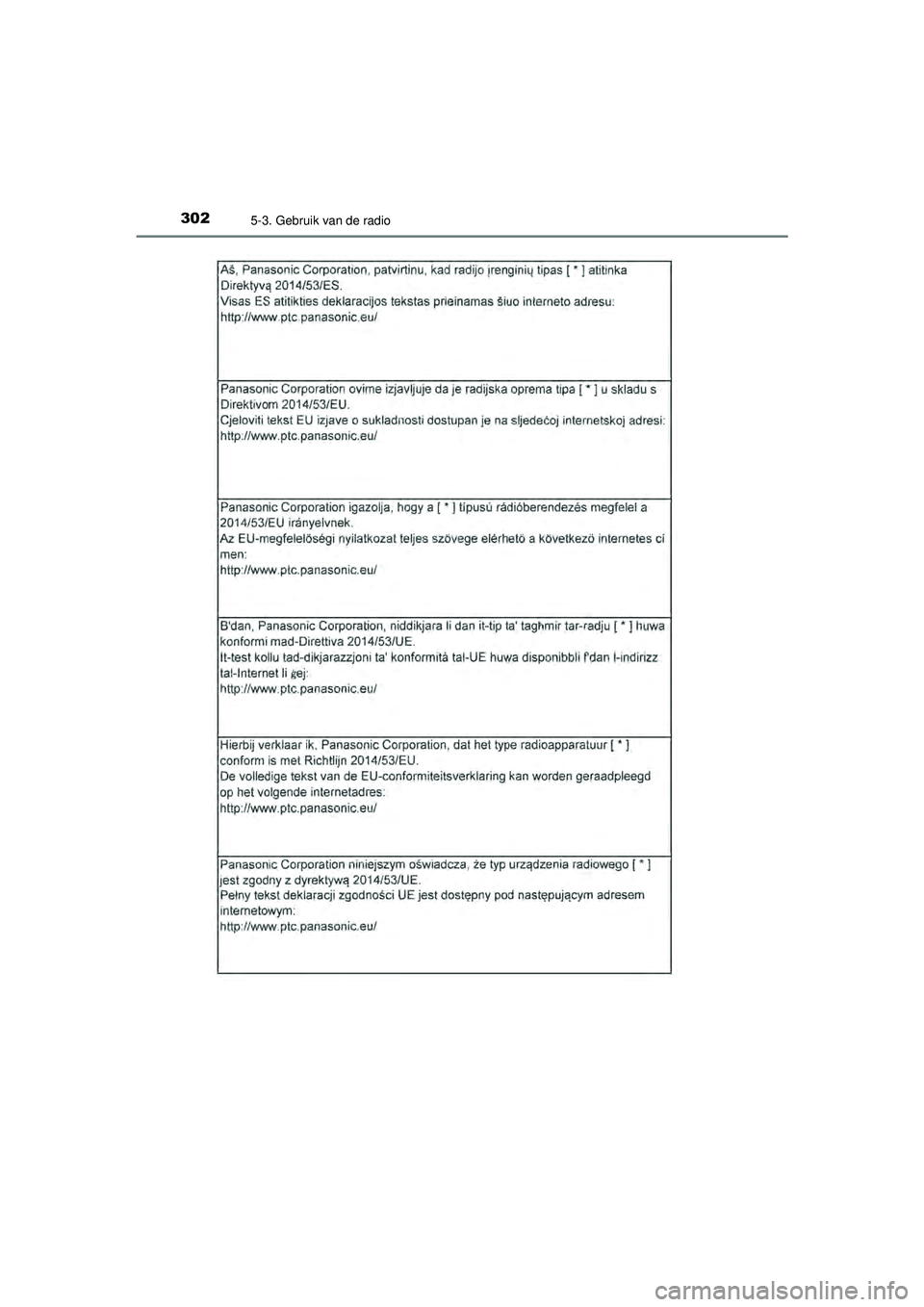 TOYOTA AYGO 2021  Instructieboekje (in Dutch) 3025-3. Gebruik van de radio
AYGO_OM_Europe_OM9A012E
AYGO_OM_Europe_OM9A012E.book  Page 302  Wednesday, October 28, 2020  10:30 AM 