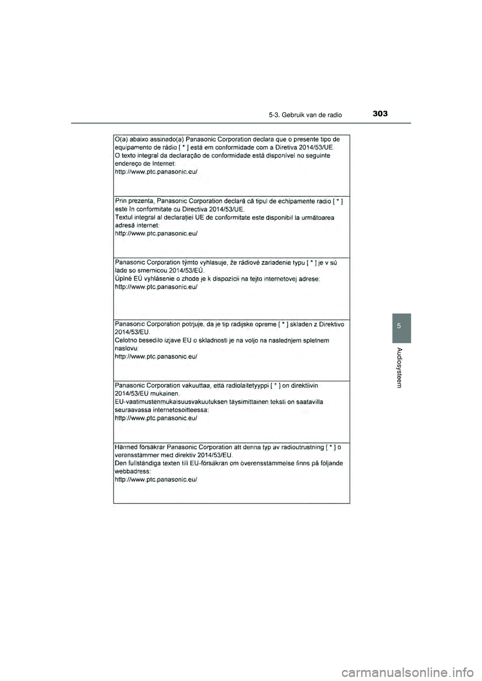 TOYOTA AYGO 2021  Instructieboekje (in Dutch) 3035-3. Gebruik van de radio
5
Audiosysteem
AYGO_OM_Europe_OM9A012E
AYGO_OM_Europe_OM9A012E.book  Page 303  Wednesday, October 28, 2020  10:30 AM 