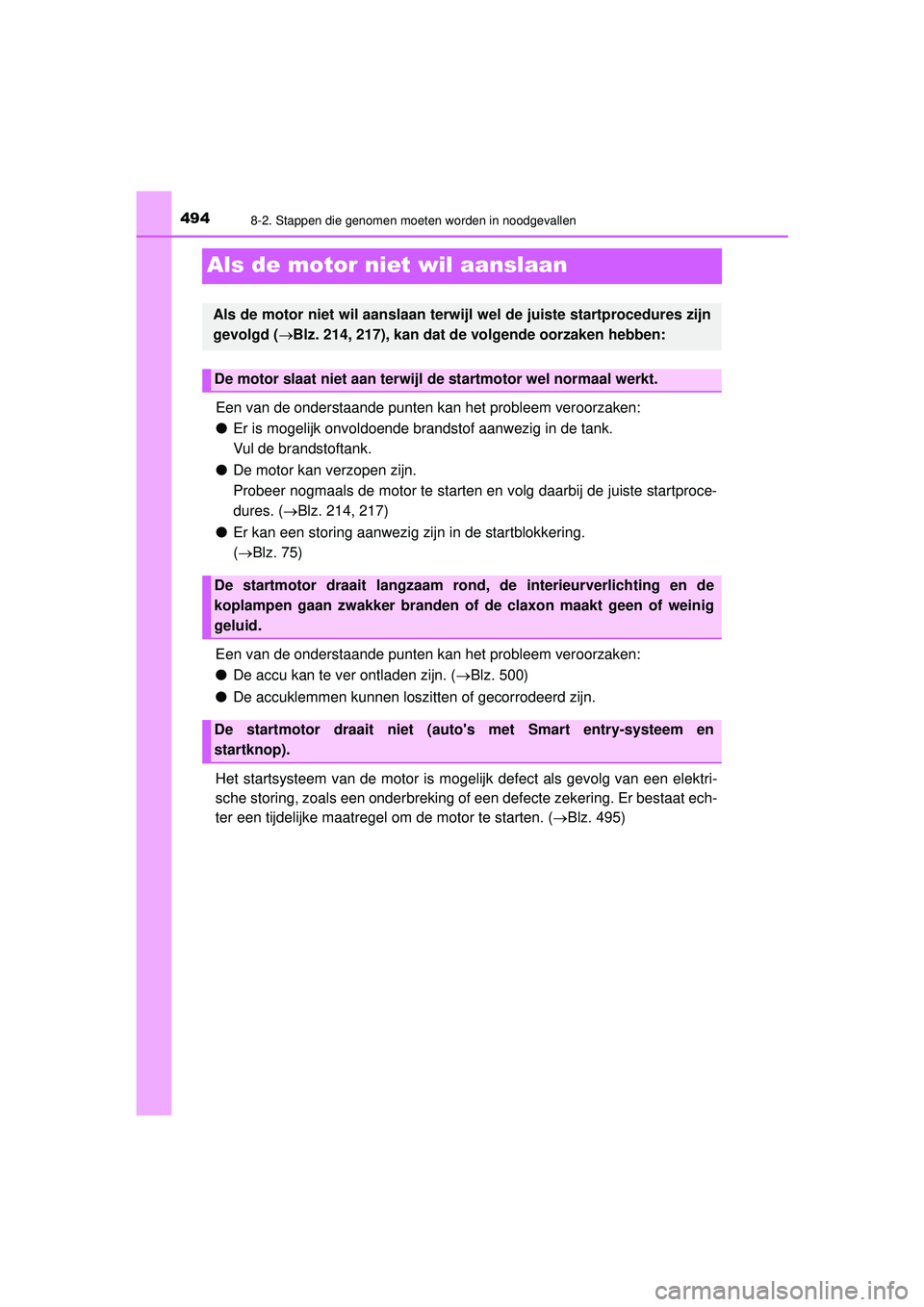 TOYOTA AYGO 2021  Instructieboekje (in Dutch) 4948-2. Stappen die genomen moeten worden in noodgevallen
AYGO_OM_Europe_OM9A012E
Als de motor niet wil aanslaan
Een van de onderstaande punten kan het probleem veroorzaken:
●Er is mogelijk onvoldoe