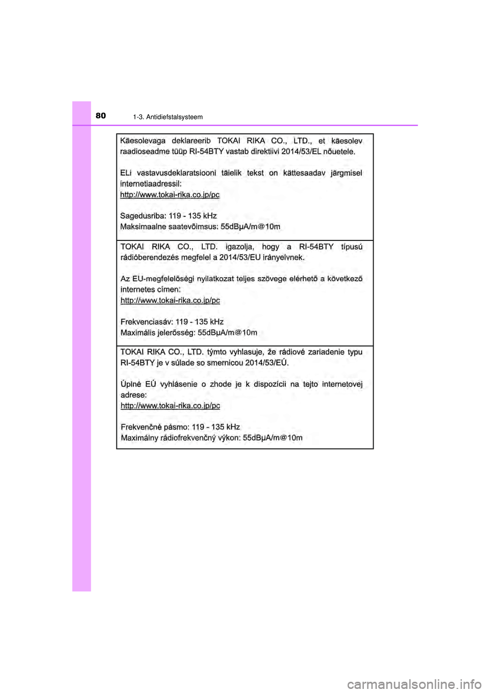 TOYOTA AYGO 2021  Instructieboekje (in Dutch) 801-3. Antidiefstalsysteem
AYGO_OM_Europe_OM9A012E
AYGO_OM_Europe_OM9A012E.book  Page 80  Wednesday, October 28, 2020  10:30 AM 