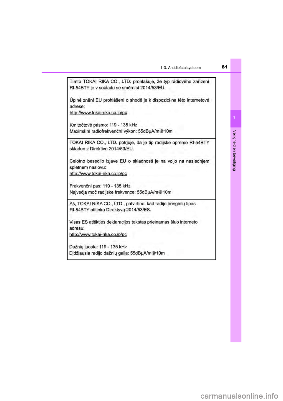 TOYOTA AYGO 2021  Instructieboekje (in Dutch) 811-3. Antidiefstalsysteem
1
Veiligheid en beveiliging
AYGO_OM_Europe_OM9A012E
AYGO_OM_Europe_OM9A012E.book  Page 81  Wednesday, October 28, 2020  10:30 AM 