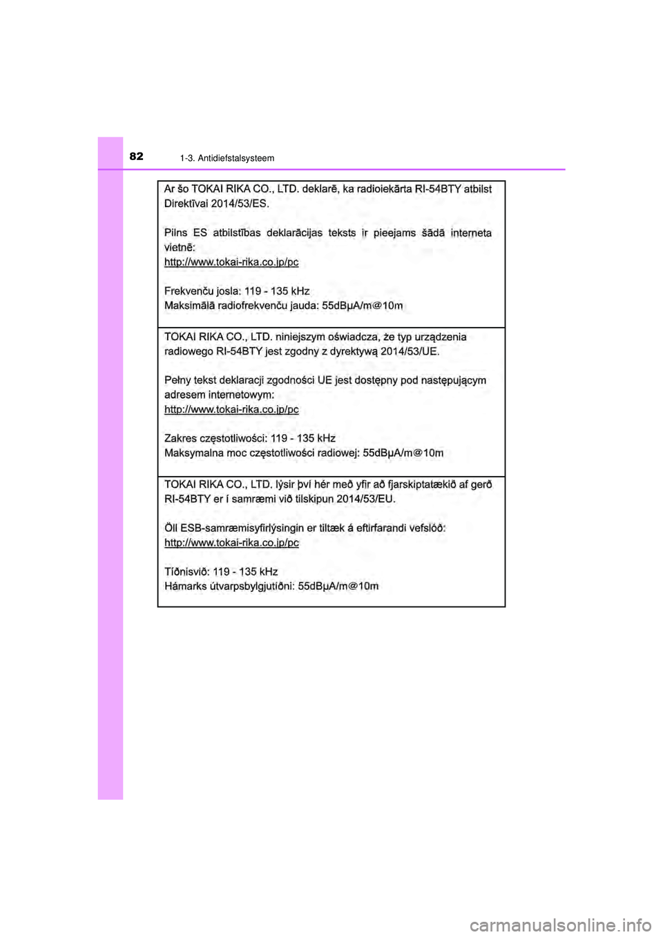 TOYOTA AYGO 2021  Instructieboekje (in Dutch) 821-3. Antidiefstalsysteem
AYGO_OM_Europe_OM9A012E
AYGO_OM_Europe_OM9A012E.book  Page 82  Wednesday, October 28, 2020  10:30 AM 