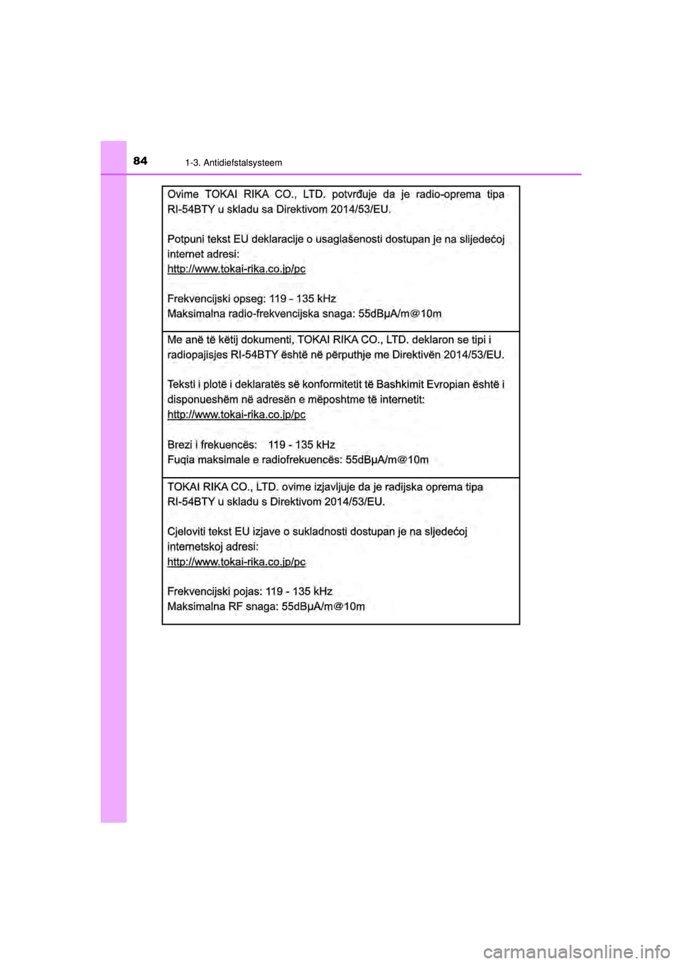 TOYOTA AYGO 2021  Instructieboekje (in Dutch) 841-3. Antidiefstalsysteem
AYGO_OM_Europe_OM9A012E
AYGO_OM_Europe_OM9A012E.book  Page 84  Wednesday, October 28, 2020  10:30 AM 