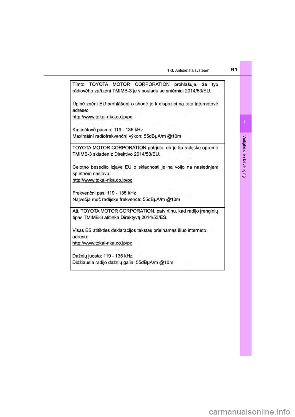 TOYOTA AYGO 2021  Instructieboekje (in Dutch) 911-3. Antidiefstalsysteem
1
Veiligheid en beveiliging
AYGO_OM_Europe_OM9A012E
AYGO_OM_Europe_OM9A012E.book  Page 91  Wednesday, October 28, 2020  10:30 AM 