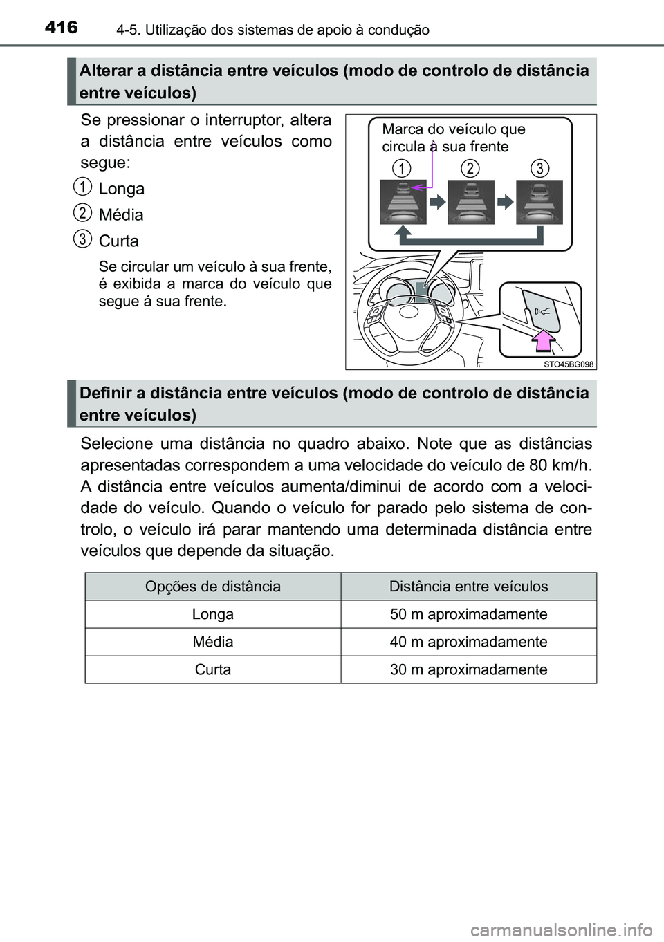 TOYOTA C-HR 2023  Manual de utilização (in Portuguese) 416������8�W�L�O�L�]�D�o�m�R��G�R�V��V�L�V�W�H�P�D�V��G�H��D�S�R�L�R��j��F�R�Q�G�X�o�m�R
�6�H� �S�U�H�V�V�L�R�Q�D�U� �R� �L�Q�W�H�U�U�X�S�W�R�U�� �D�O�W�H�U�D
�D� �G�L�V�W�k�Q�F�L�D�