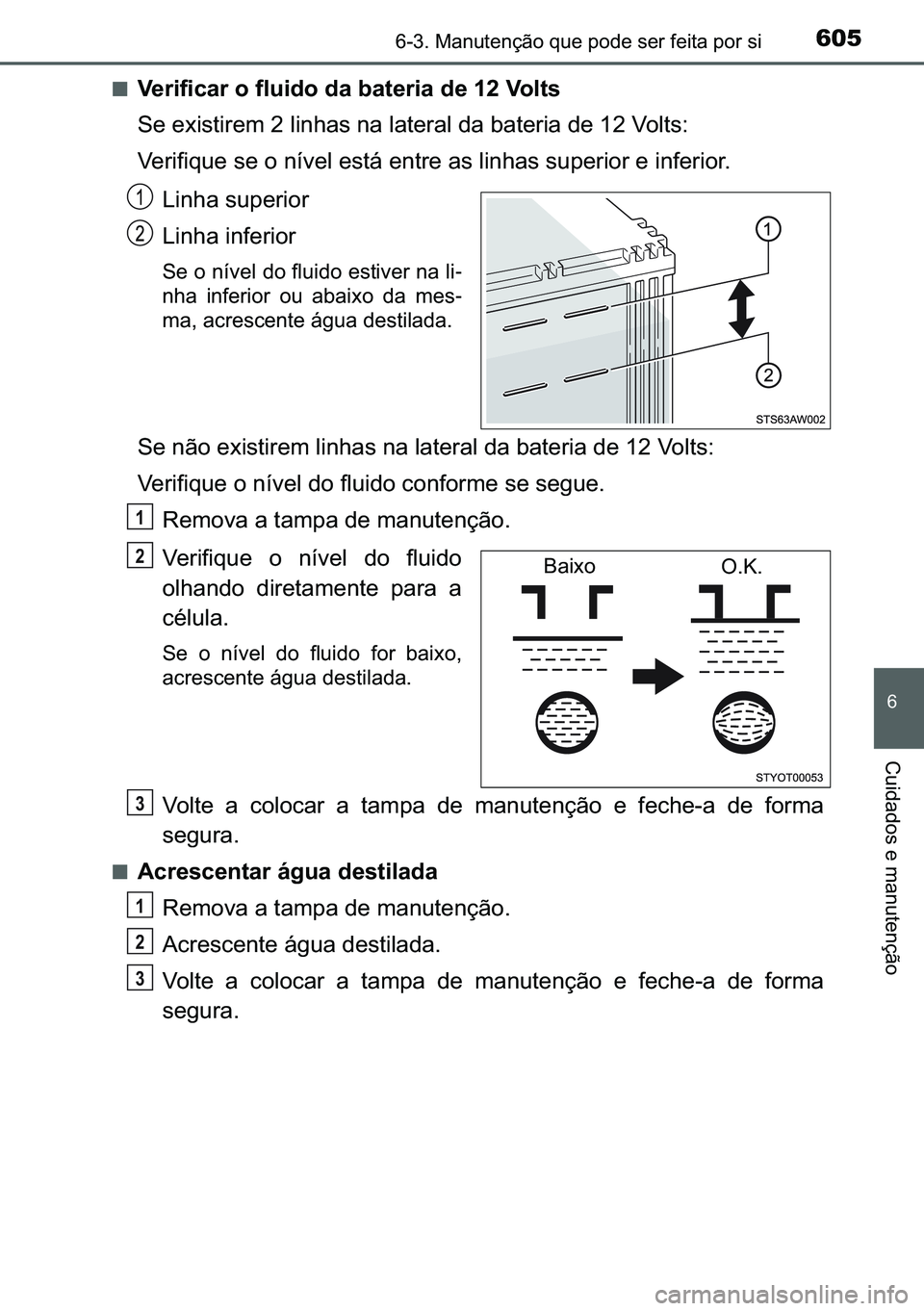 TOYOTA C-HR 2023  Manual de utilização (in Portuguese) 605������0�D�Q�X�W�H�Q�o�m�R��T�X�H��S�R�G�H��V�H�U��I�H�L�W�D��S�R�U��V�L
�
�&�X�L�G�D�G�R�V��H��P�D�Q�X�W�H�Q�o�m�R
■�9�H�U�L�I�L�F�D�U��R��I�O�X�L�G�R��G�D��E�D�W�H�U�L�D��G�H�