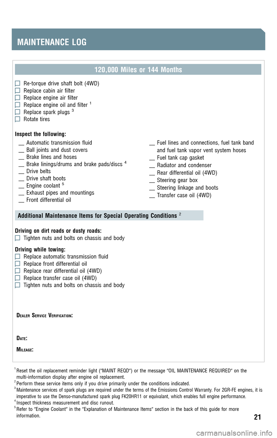 TOYOTA RAV4 2009 XA30 / 3.G Scheduled Maintenance Guide 