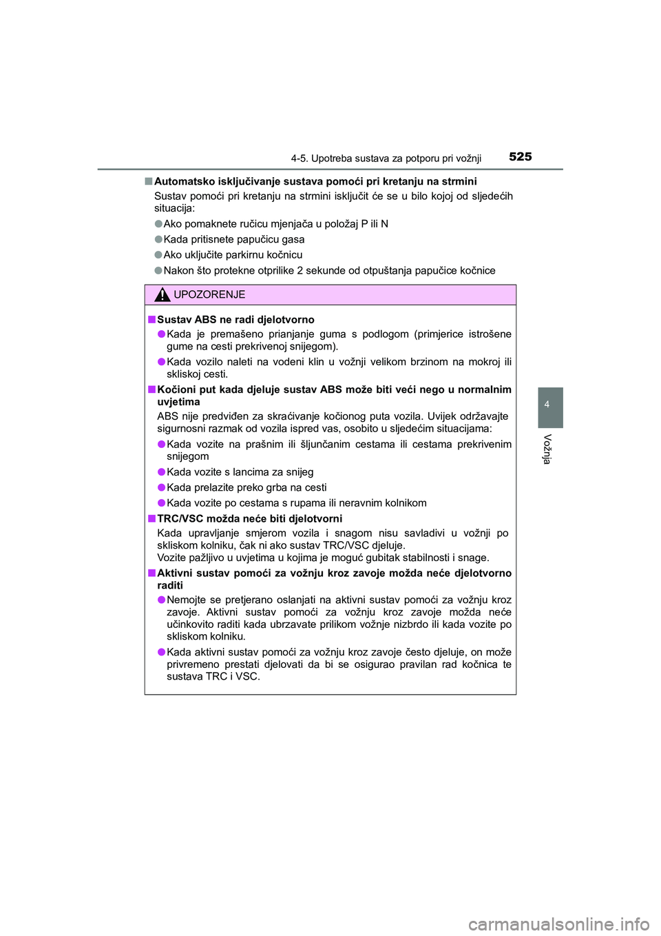 TOYOTA C-HR 2019 Upute Za Rukovanje (in Croatian) 5254-5. Upotreba sustava za potporu pri vožnji
4
Vožnja
C-HR_HV_OM_Europe_OM10647E■Automatsko isključivanje sustava pomoći pri kretanju na strmini
Sustav pomoći pri kretanju na strmini isključ TOYOTA C-HR 2019 Upute Za Rukovanje (in Croatian) 5254-5. Upotreba sustava za potporu pri vožnji
4
Vožnja
C-HR_HV_OM_Europe_OM10647E■Automatsko isključivanje sustava pomoći pri kretanju na strmini
Sustav pomoći pri kretanju na strmini isključ