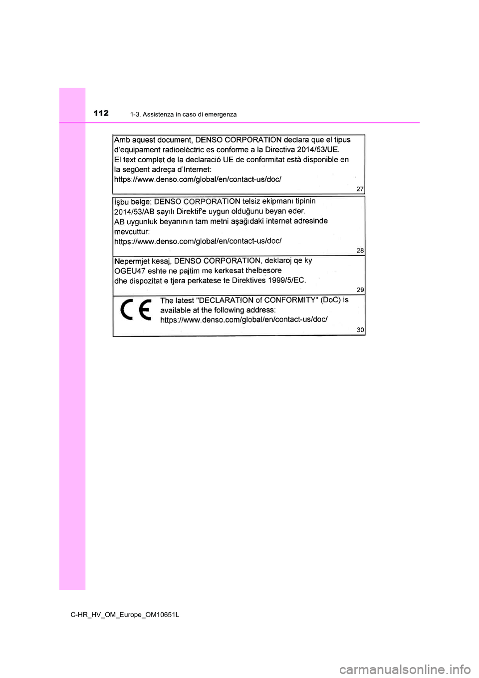 TOYOTA C-HR 2019  Manuale duso (in Italian) 1121-3. Assistenza in caso di emergenza
C-HR_HV_OM_Europe_OM10651L 