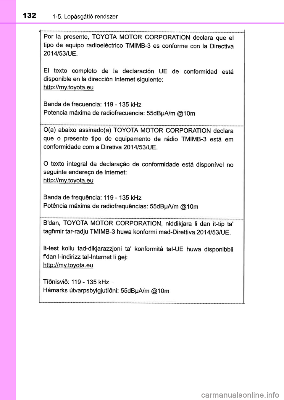 TOYOTA C-HR 2019  Kezelési útmutató (in Hungarian) 1321-5. Lopásgátló rendszer 