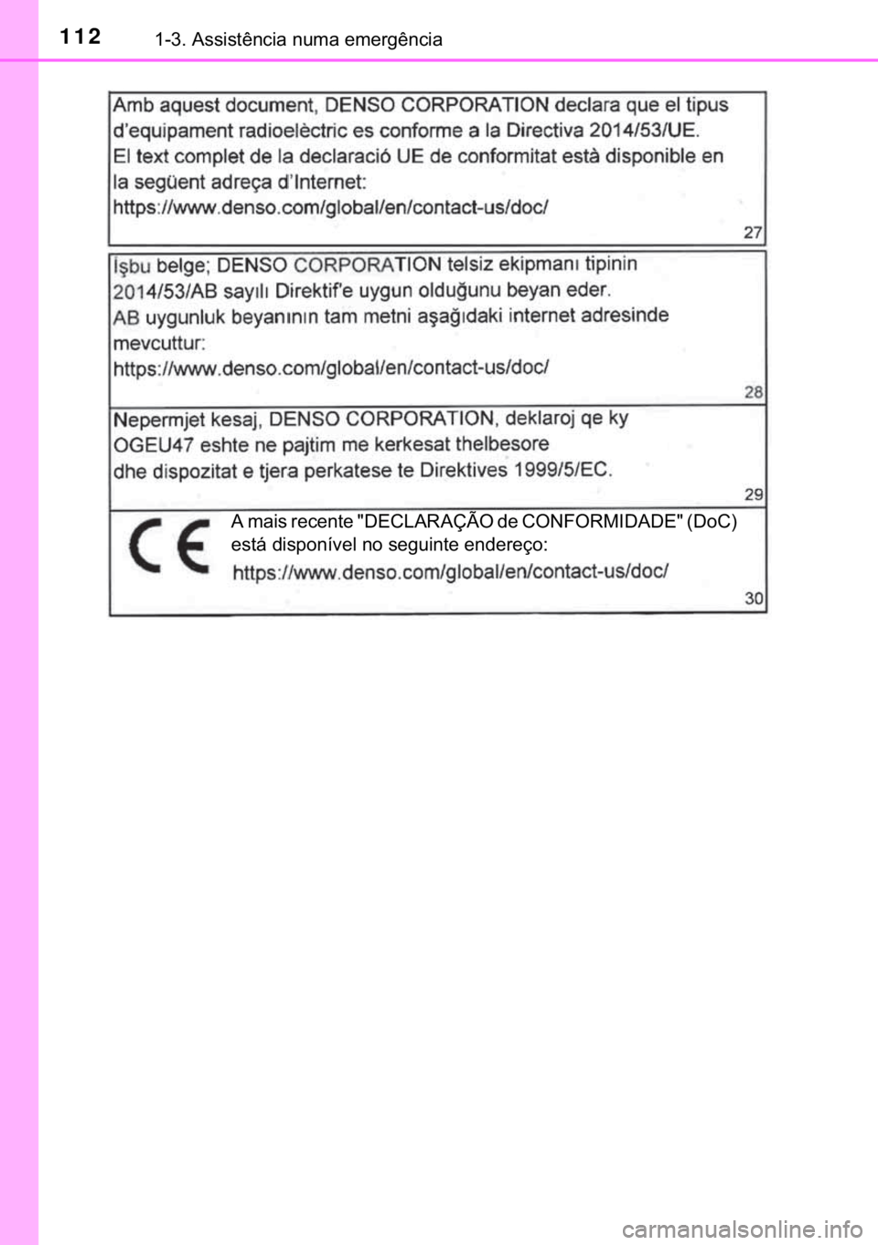 TOYOTA C-HR 2019  Manual de utilização (in Portuguese) 112������$�V�V�L�V�W�r�Q�F�L�D��Q�X�P�D��H�P�H�U�J�r�Q�F�L�D
�$��P�D�L�V��U�H�F�H�Q�W�H����(�&�/�$�5�$�d�