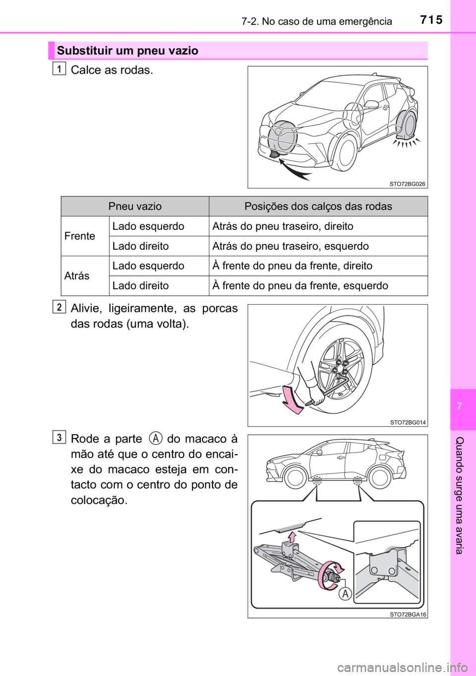 TOYOTA C-HR 2019  Manual de utilização (in Portuguese) 715������1�R��F�D�V�R��G�H��X�P�D��H�P�H�U�J�r�Q�F�L�D
�
�4�X�D�Q�G�R��V�X�U�J�H��X�P�D��D�Y�D�U�L�D
�&�D�O�F�H��D�V��U�R�G�D�V�
�$�O�L�Y�L�H�� �O�L�J�H�L�U�D�P�H�Q�W�H�� �D�V� �S