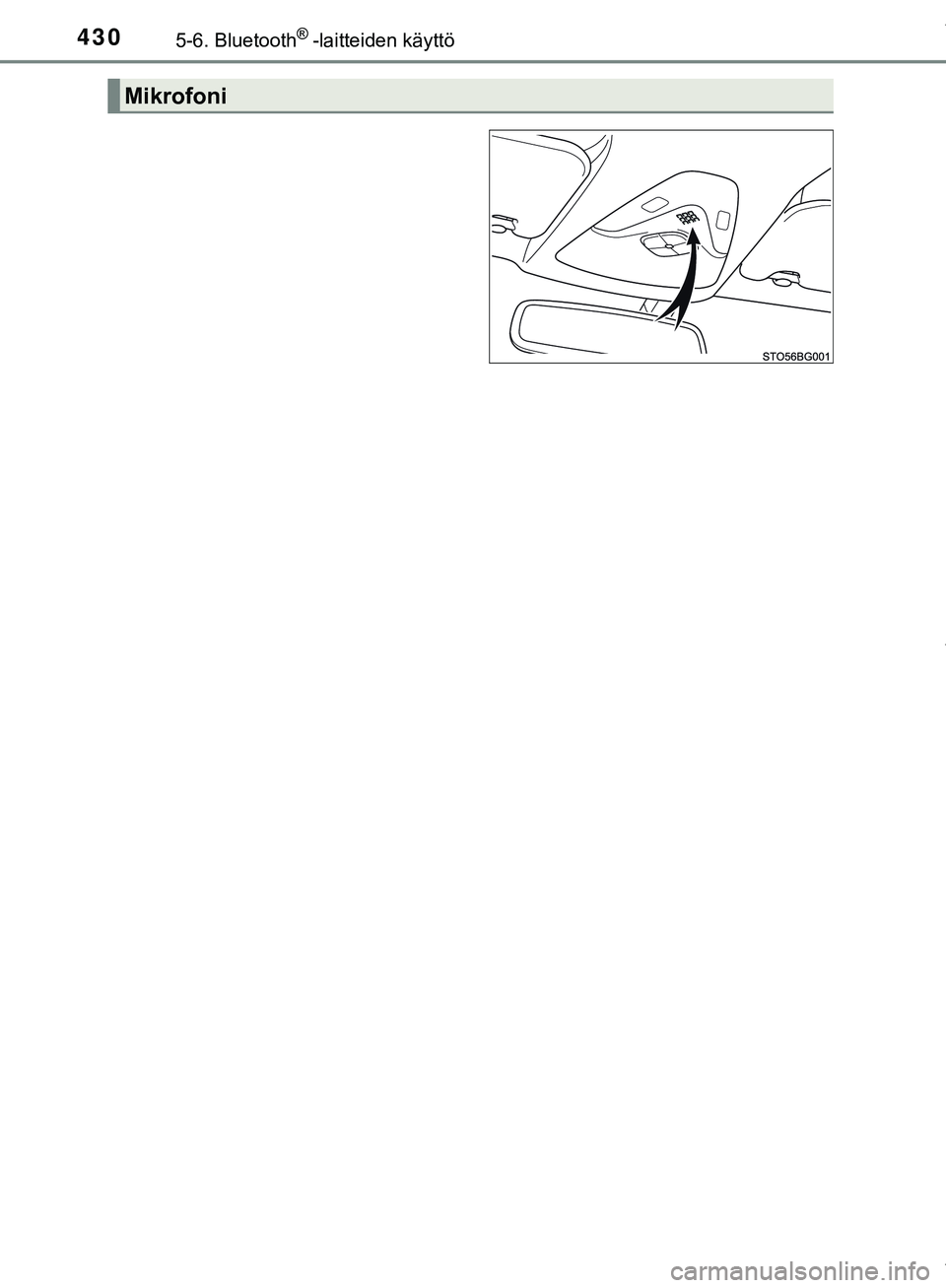 TOYOTA C-HR 2018  Omistajan Käsikirja (in Finnish) 4305-6. Bluetooth®-laitteiden käyttö
C-HR_HV_OM_Europe_OM10576FI
Mikrofoni
C-HR_HV_OM_Europe_OM10576FI.book  Page 430  Thursday, April 12, 2018  10:53 AM 