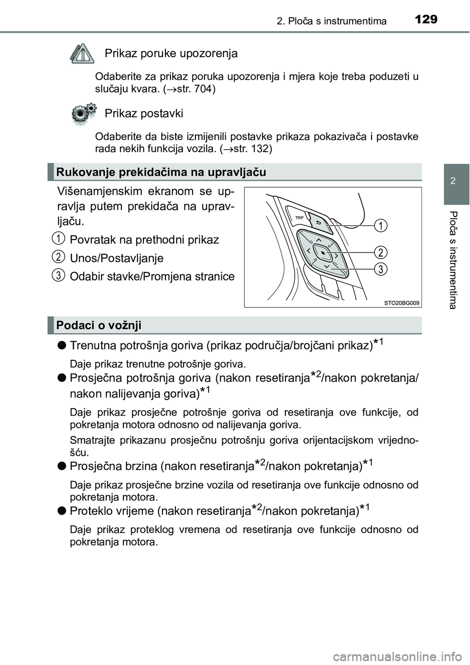 TOYOTA C-HR 2016 Upute Za Rukovanje (in Croatian) 1292. Ploča s instrumentima
2
Ploča s instrumentima
Prikaz poruke upozorenja
Odaberite za prikaz poruka upozorenja i mjera koje treba poduzeti u
slučaju kvara. (str. 704)
Prikaz postavki
Odaberi TOYOTA C-HR 2016 Upute Za Rukovanje (in Croatian) 1292. Ploča s instrumentima
2
Ploča s instrumentima
Prikaz poruke upozorenja
Odaberite za prikaz poruka upozorenja i mjera koje treba poduzeti u
slučaju kvara. (str. 704)
Prikaz postavki
Odaberi