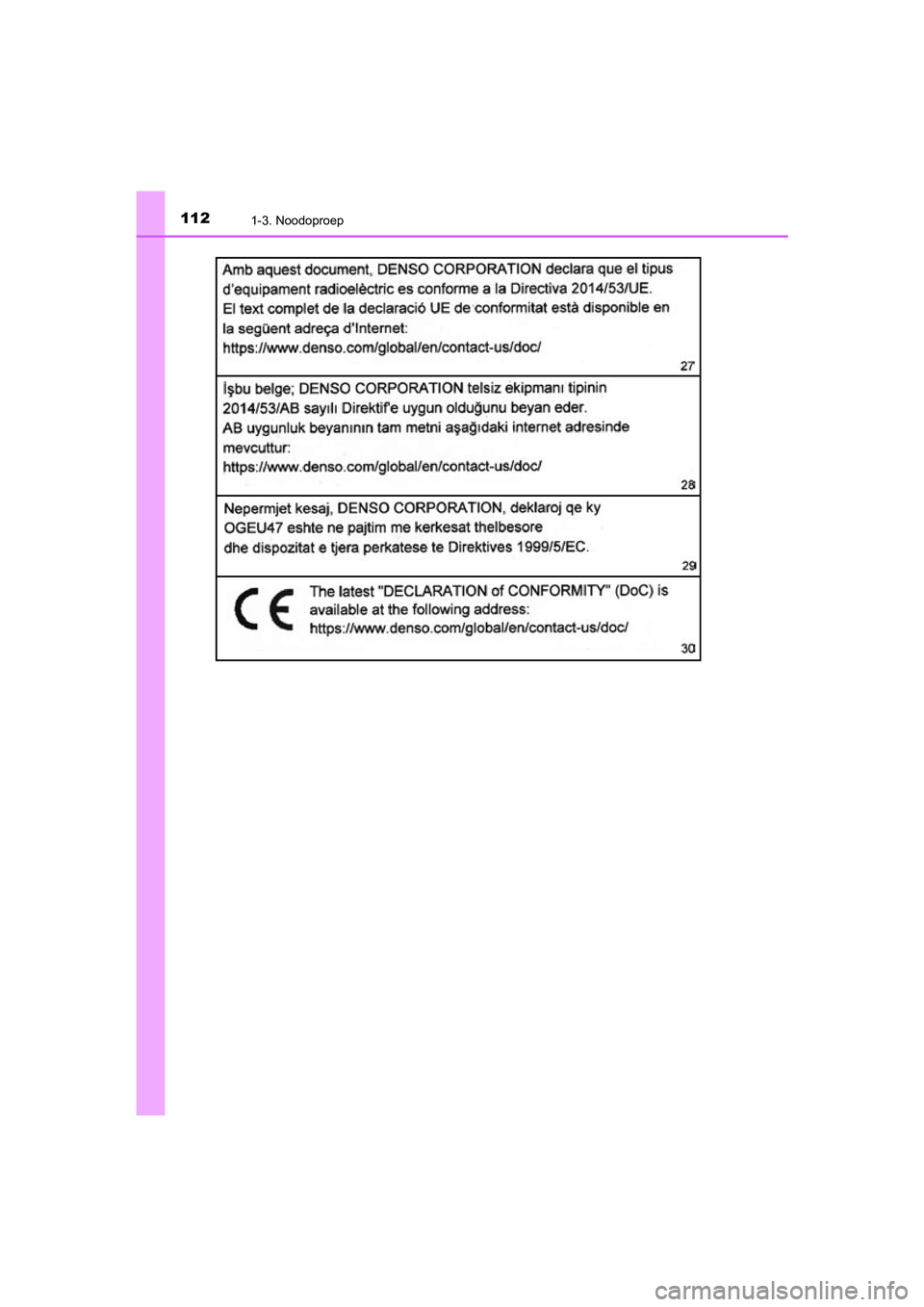 TOYOTA C_HR HYBRID 2021  Instructieboekje (in Dutch) 1121-3. Noodoproep
C-HR_HV_OM_Europe_OM10701E
C-HR_HV_OM_Europe_OM10701E.book  Page 112  Wednesday, June 10, 2020  12:21 PM 