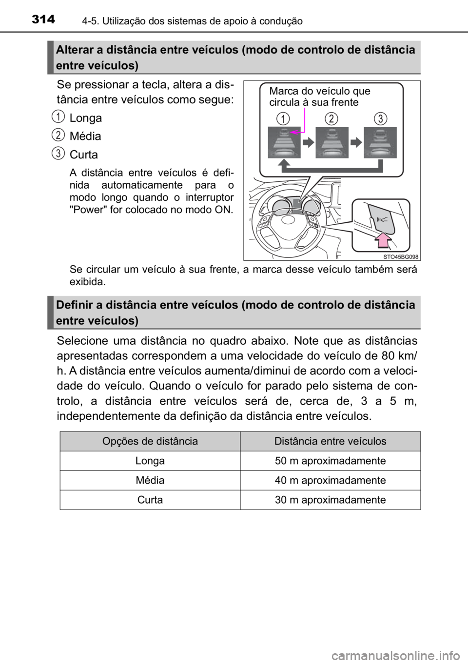 TOYOTA C_HR HYBRID 2016  Manual de utilização (in Portuguese) 314������8�W�L�O�L�]�D�o�m�R��G�R�V��V�L�V�W�H�P�D�V��G�H��D�S�R�L�R��j��F�R�Q�G�X�o�m�R
�6�H��S�U�H�V�V�L�R�Q�D�U��D��W�H�F�O�D���D�O�W�H�U�D��D��G�L�V-
�W�k�Q�F�L�D��H�Q�W�U�H��Y