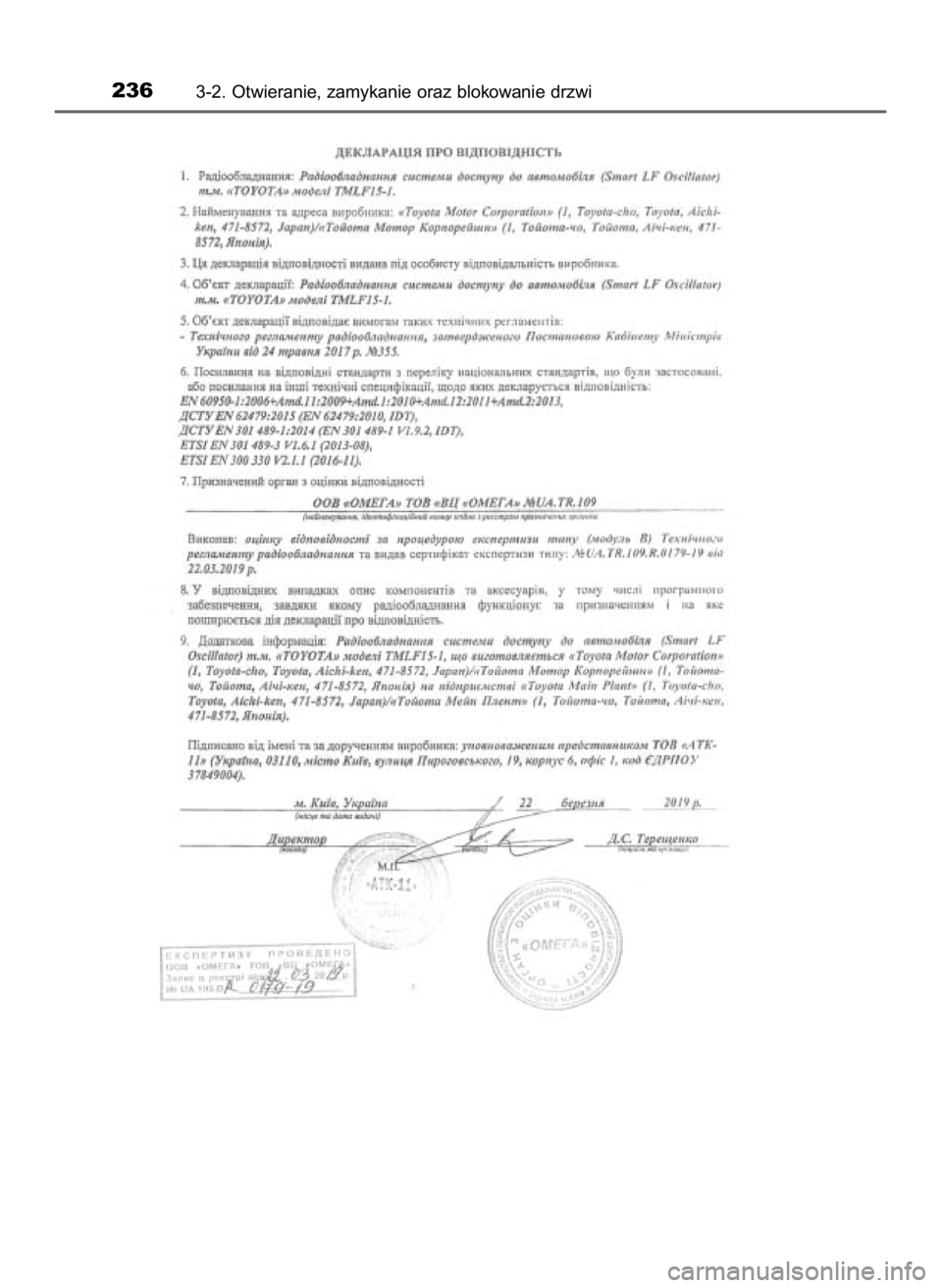 TOYOTA CAMRY 2020  Instrukcja obsługi (in Polish) 2363-2. Otwieranie, zamykanie oraz blokowanie drzwi
16 Camry HV OM33E11E +  3/11/20  8:34 AM  Page 236    (Black plate) 