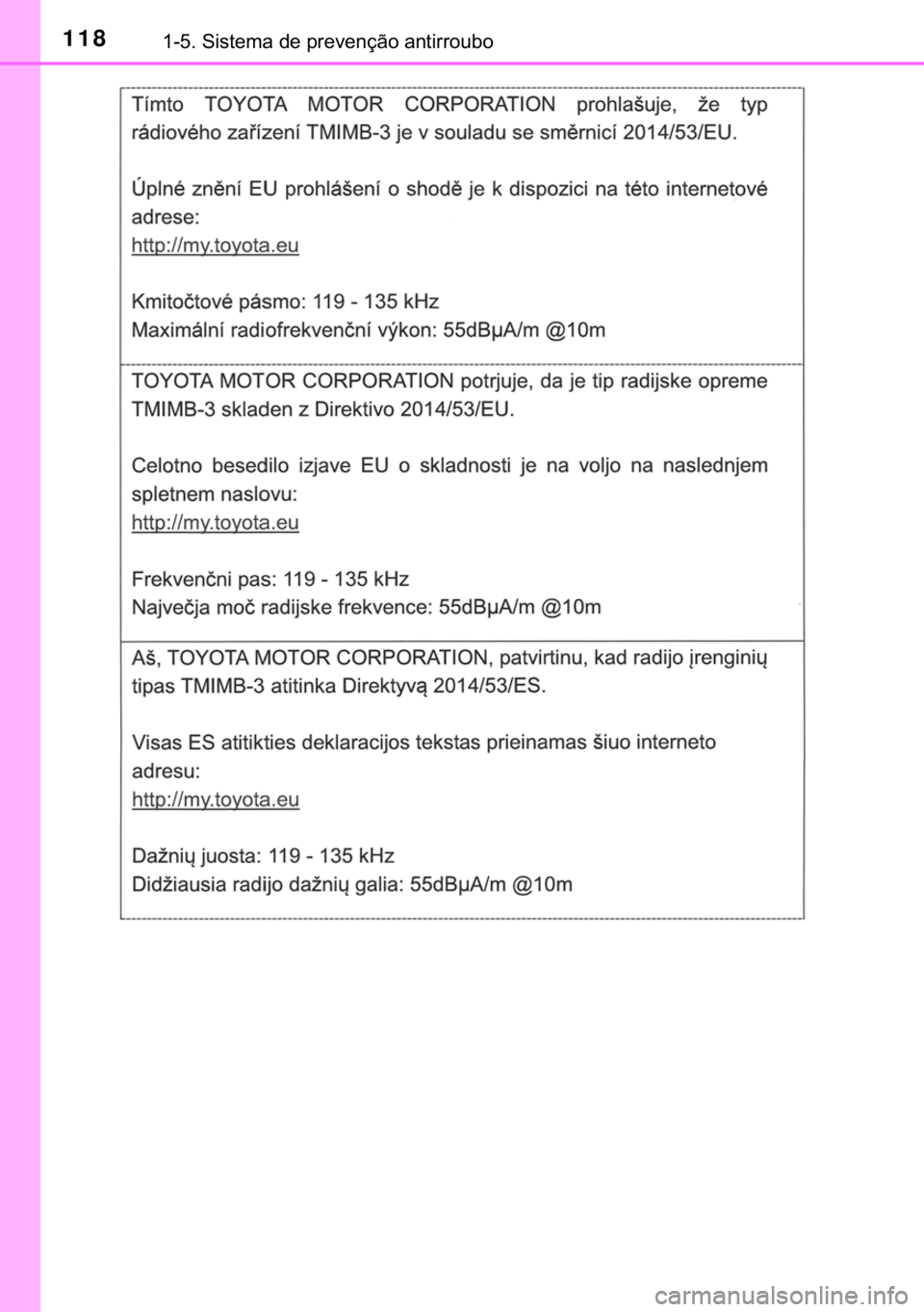 TOYOTA CAMRY 2020  Manual de utilização (in Portuguese) 118������6�L�V�W�H�P�D��G�H��S�U�H�Y�H�Q�o�m�R��D�Q�W�L�U�U�R�X�E�R 
