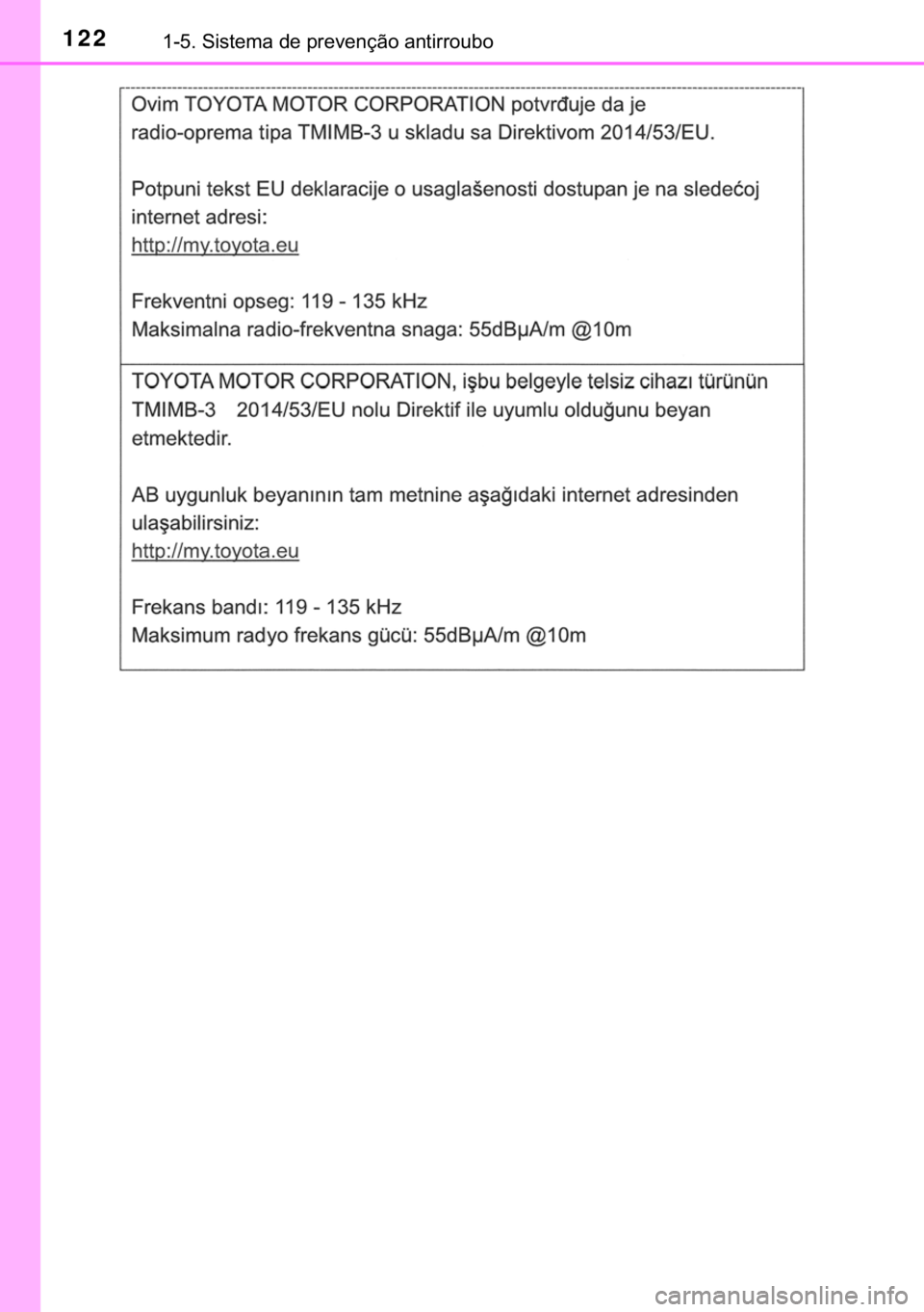 TOYOTA CAMRY 2020  Manual de utilização (in Portuguese) 122������6�L�V�W�H�P�D��G�H��S�U�H�Y�H�Q�o�m�R��D�Q�W�L�U�U�R�X�E�R 