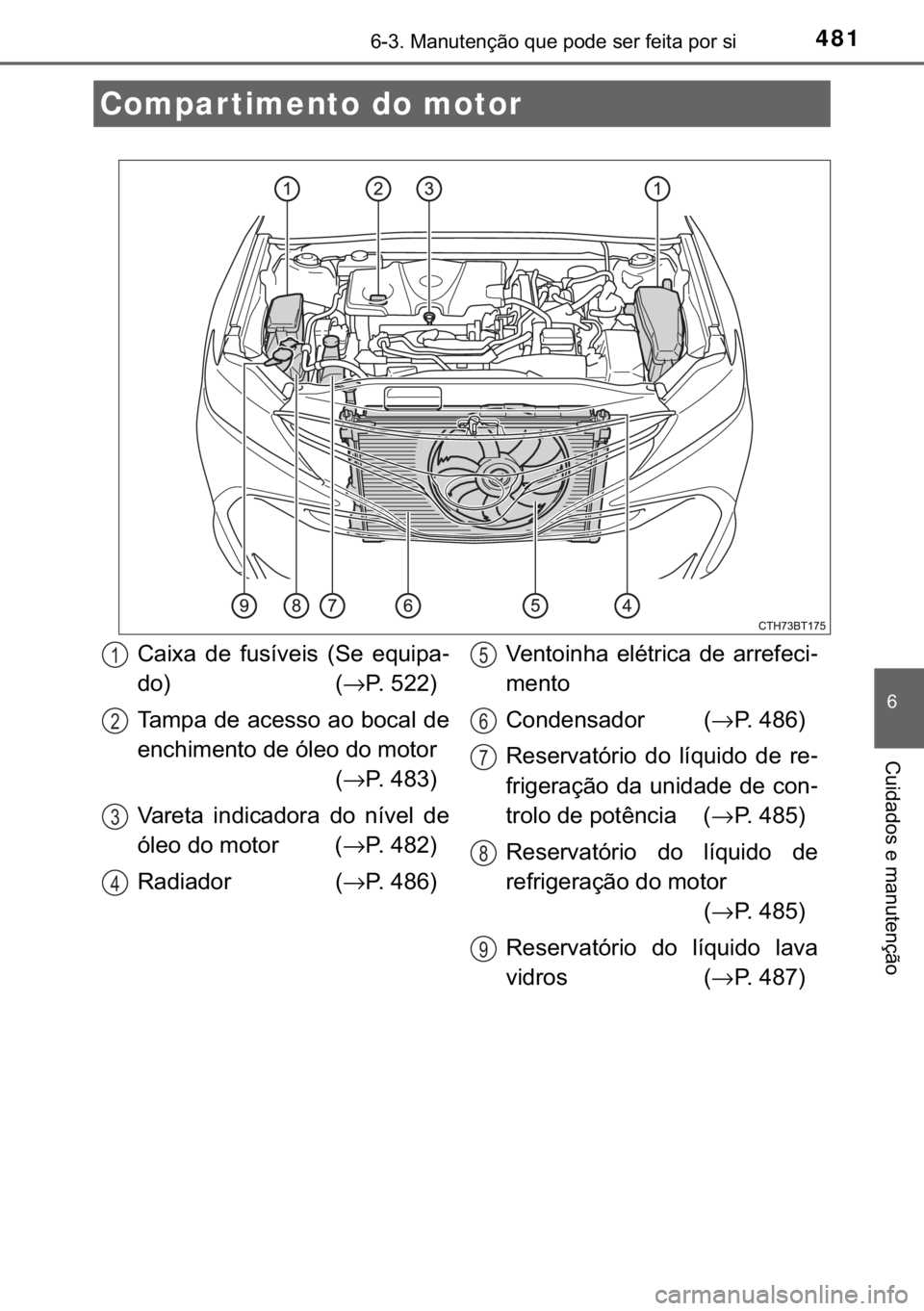 TOYOTA CAMRY 2020  Manual de utilização (in Portuguese) 481������0�D�Q�X�W�H�Q�o�m�R��T�X�H��S�R�G�H��V�H�U��I�H�L�W�D��S�R�U��V�L
�
�&�X�L�G�D�G�R�V��H��P�D�Q�X�W�H�Q�o�m�R
Compar timento do motor
�&�D�L�[�D� �G�H� �I�X�V�t�Y�H�L�V� ��6�