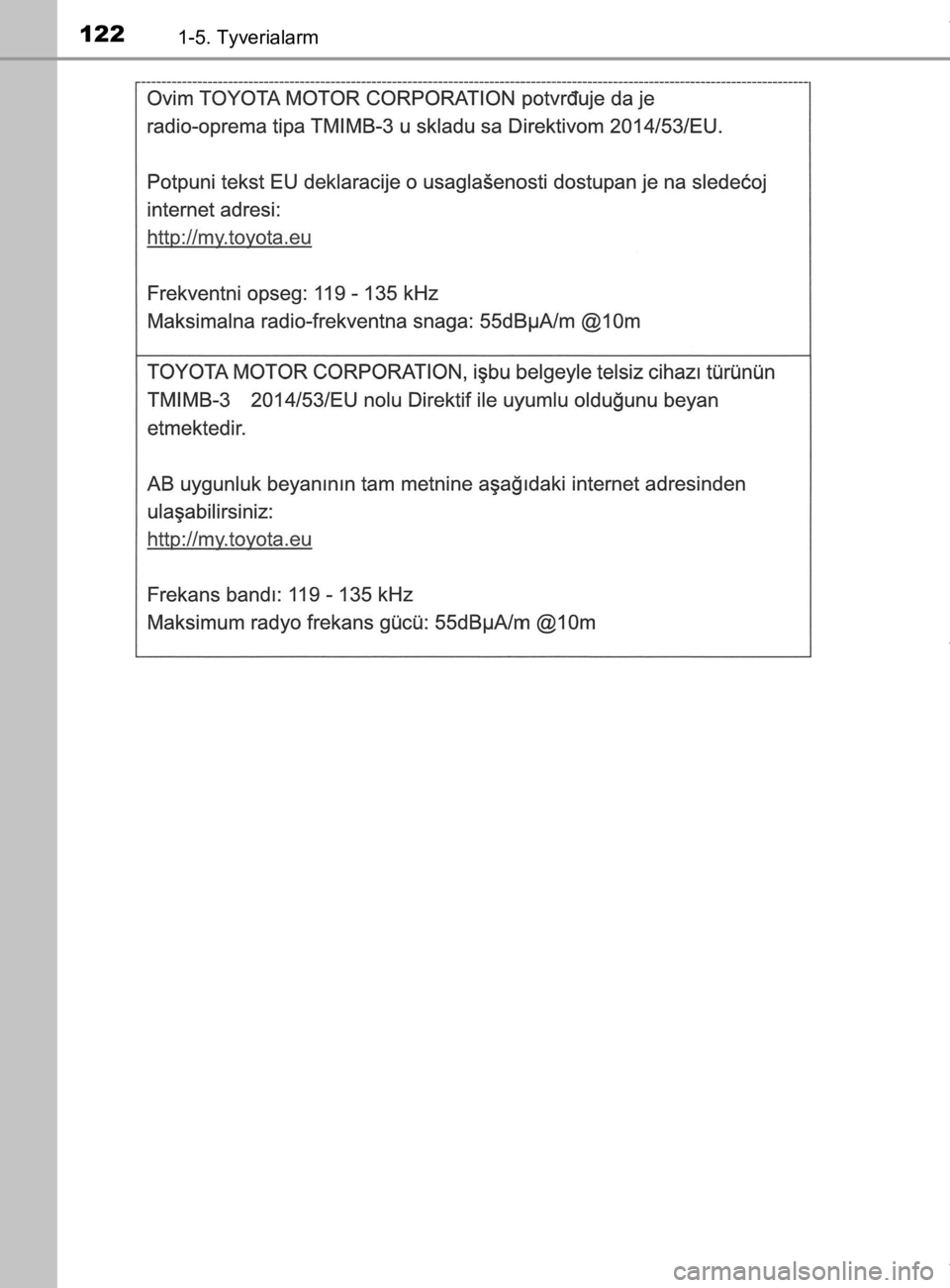 TOYOTA CAMRY 2019  Brugsanvisning (in Danish) 1221-5. Tyverialarm
OM33E11DK
OM33E11DK.book  Page 122  Monday, March 9, 2020  1:49 PM 