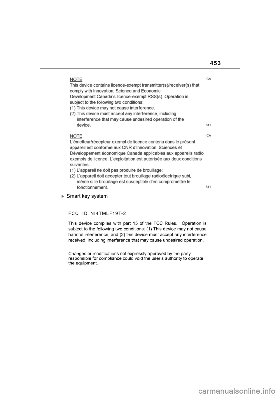 TOYOTA COROLLA 2023  Owners Manual 453
Smart key system 