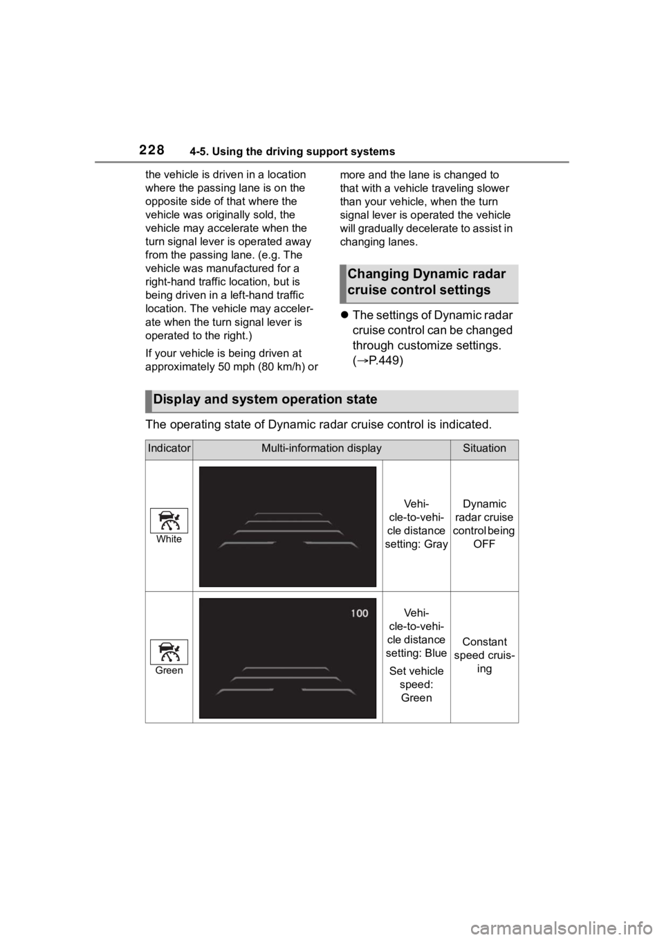 TOYOTA COROLLA CROSS 2023  Owners Manual 2284-5. Using the driving support systems
the vehicle is driven in a location 
where the passing lane is on the 
opposite side of that where the 
vehicle was originally sold, the 
vehicle may accelera