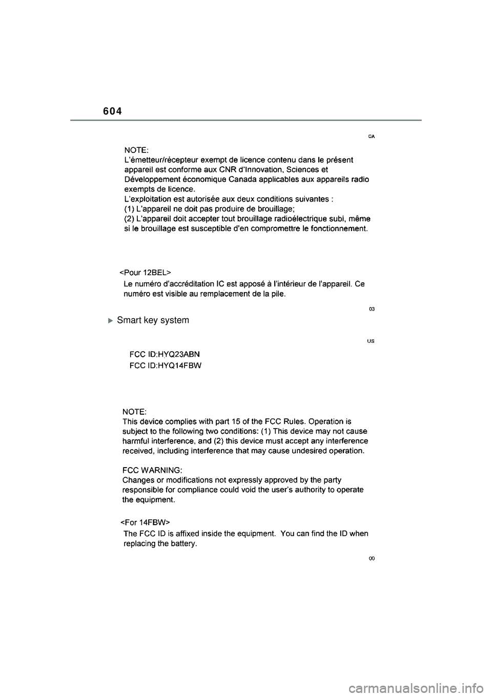 TOYOTA COROLLA CROSS 2022  Owners Manual 604
Smart key system 