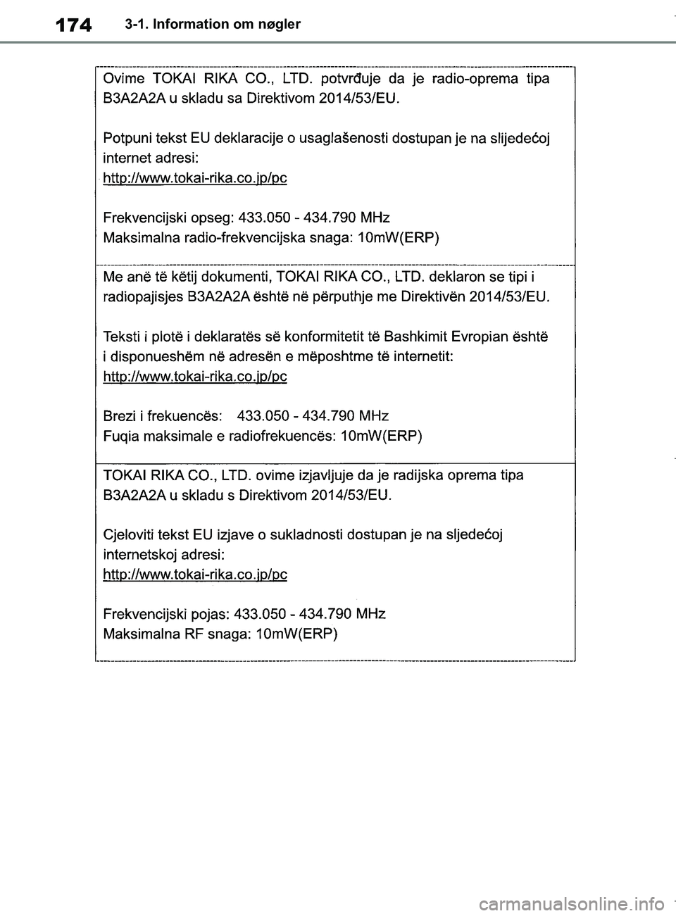 TOYOTA COROLLA HATCHBACK 2019  Brugsanvisning (in Danish) 174
COROLLA_TMUK_EE3-1. Information om nøgler
OM12L25DK.book  Page 174  Wednesday, April 10, 2019  9:44 AM 