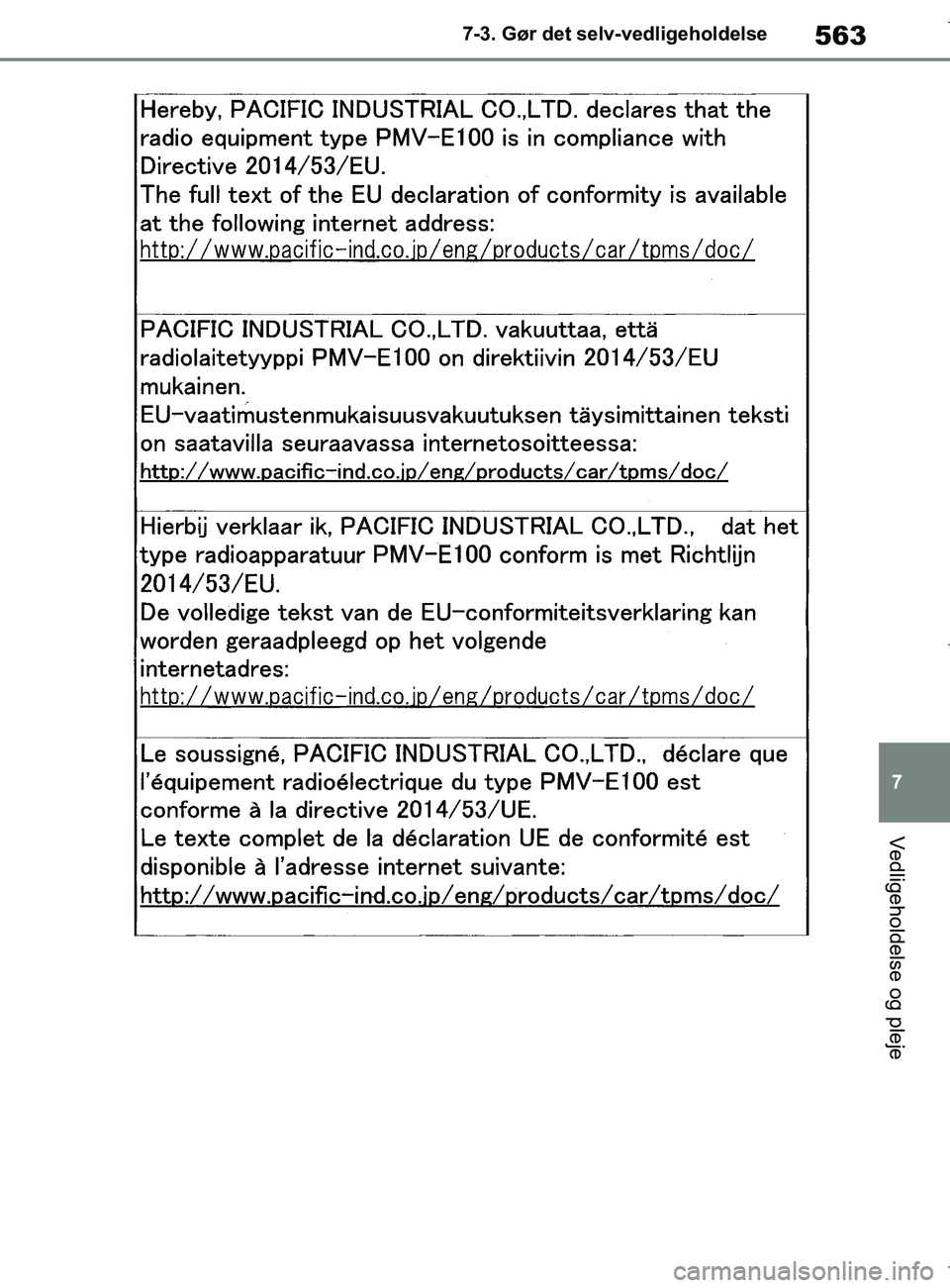 TOYOTA COROLLA HATCHBACK 2019  Brugsanvisning (in Danish) 563
7
COROLLA_TMUK_EE 7-3. Gør det selv-vedligeholdelse
Vedligeholdelse og pleje
OM12L25DK.book  Page 563  Wednesday, April 10, 2019  9:44 AM 